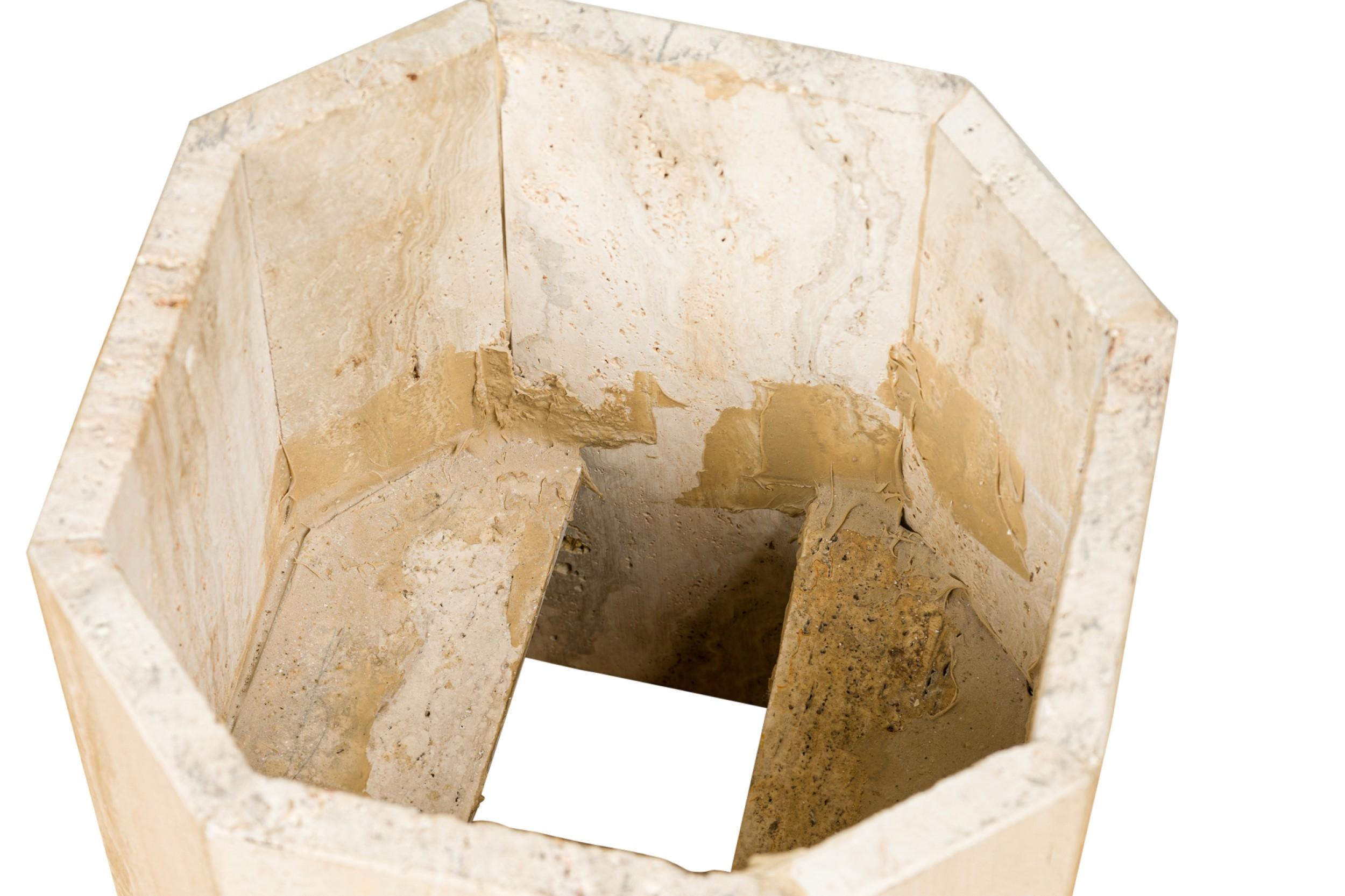 Pair of Willy Rizzo for Jean Charles Italian Modern Travertine Low Octagonal Tab For Sale 7