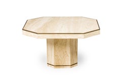 Pair of Willy Rizzo for Jean Charles Italian Modern Travertine Low Octagonal Tab