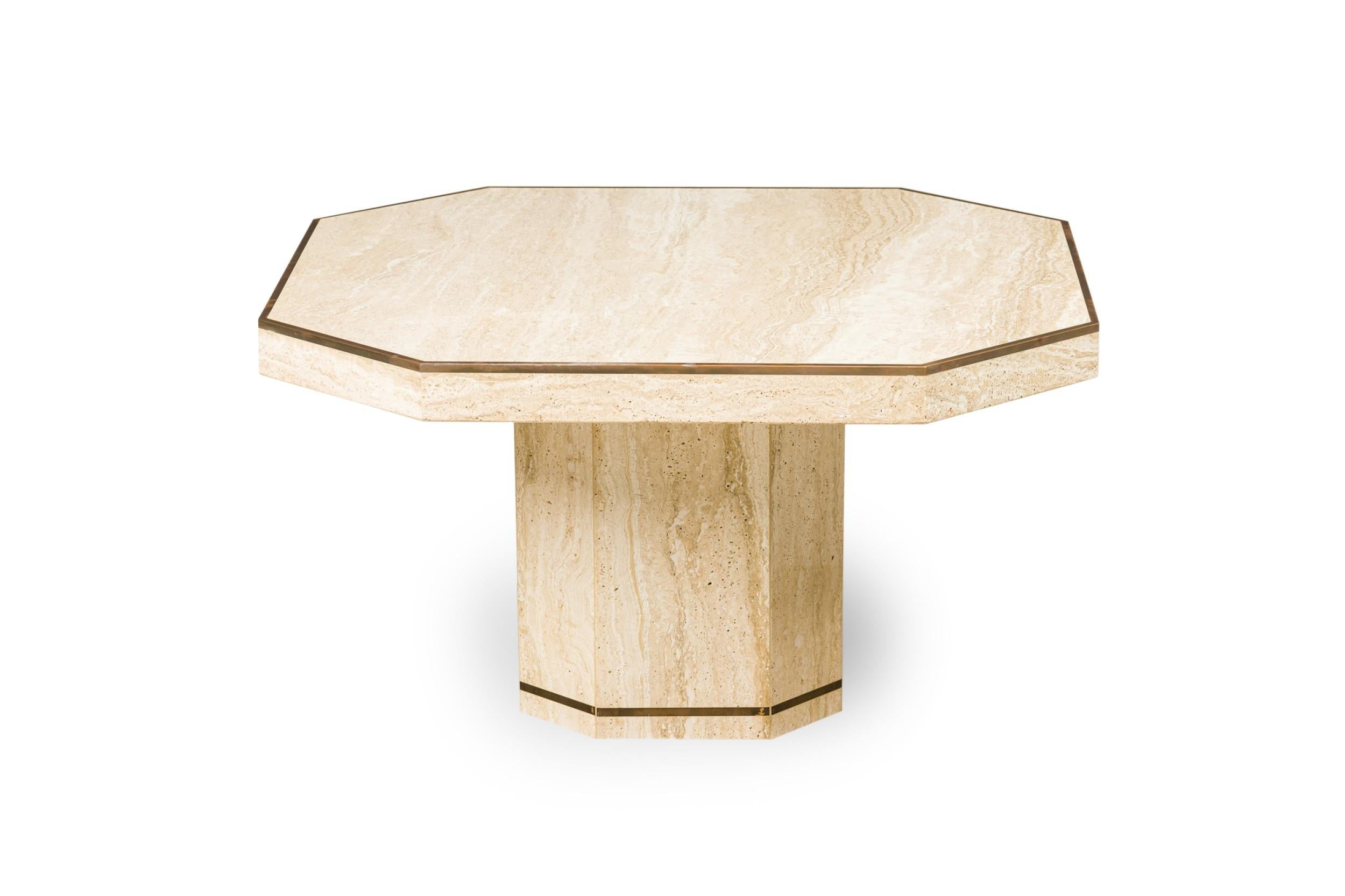 Stone Pair of Willy Rizzo for Jean Charles Italian Modern Travertine Low Octagonal Tab For Sale