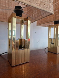 Pair of Willy Rizzo for Lumica Table Lamps, Chrome and Brass, 1970s
