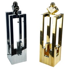 Pair of Willy Rizzo lamps Chrome/Brass and a Chrome Detail, 1970 Lumica