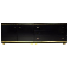 Pair of Willy Rizzo Style Cabinets Black with Brass Details, Italy, circa 1970