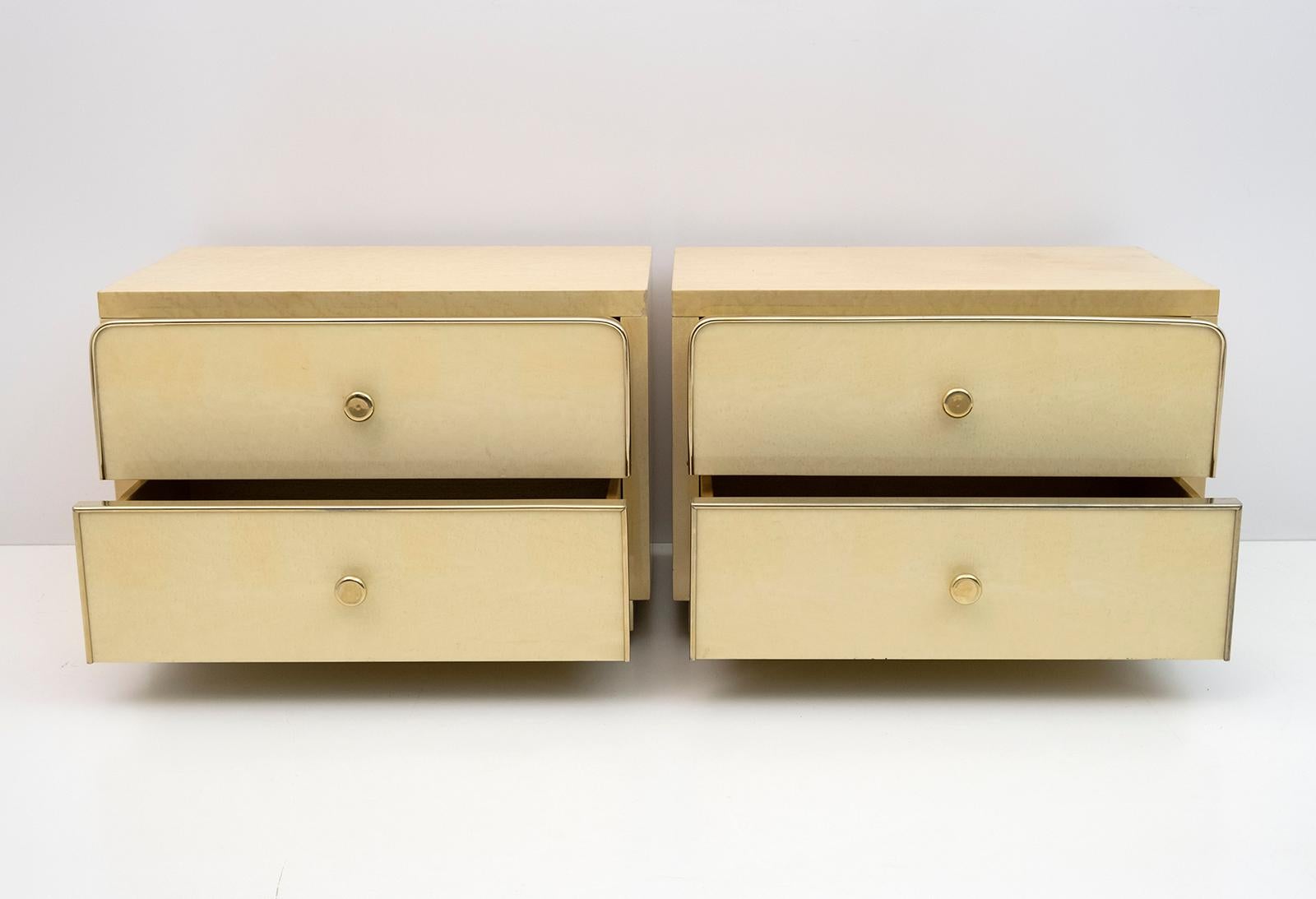 Pair of Willy Rizzo Style Italian Maple Wood and Brass Night Stands, 1980s 2