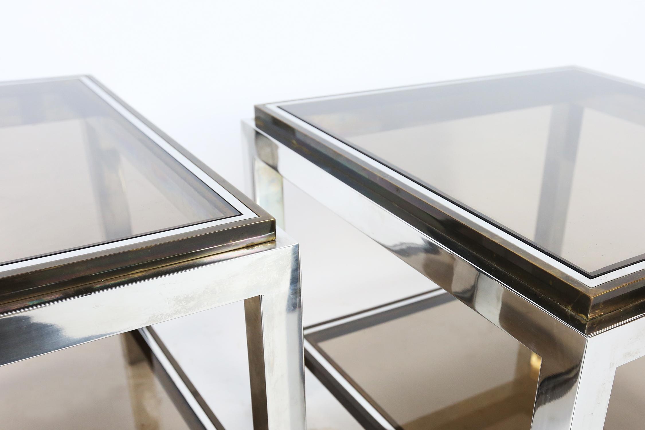 Pair of Willy Rizzo Vintage Side Tables in Brass and Chrome, Italy, 1970s 4