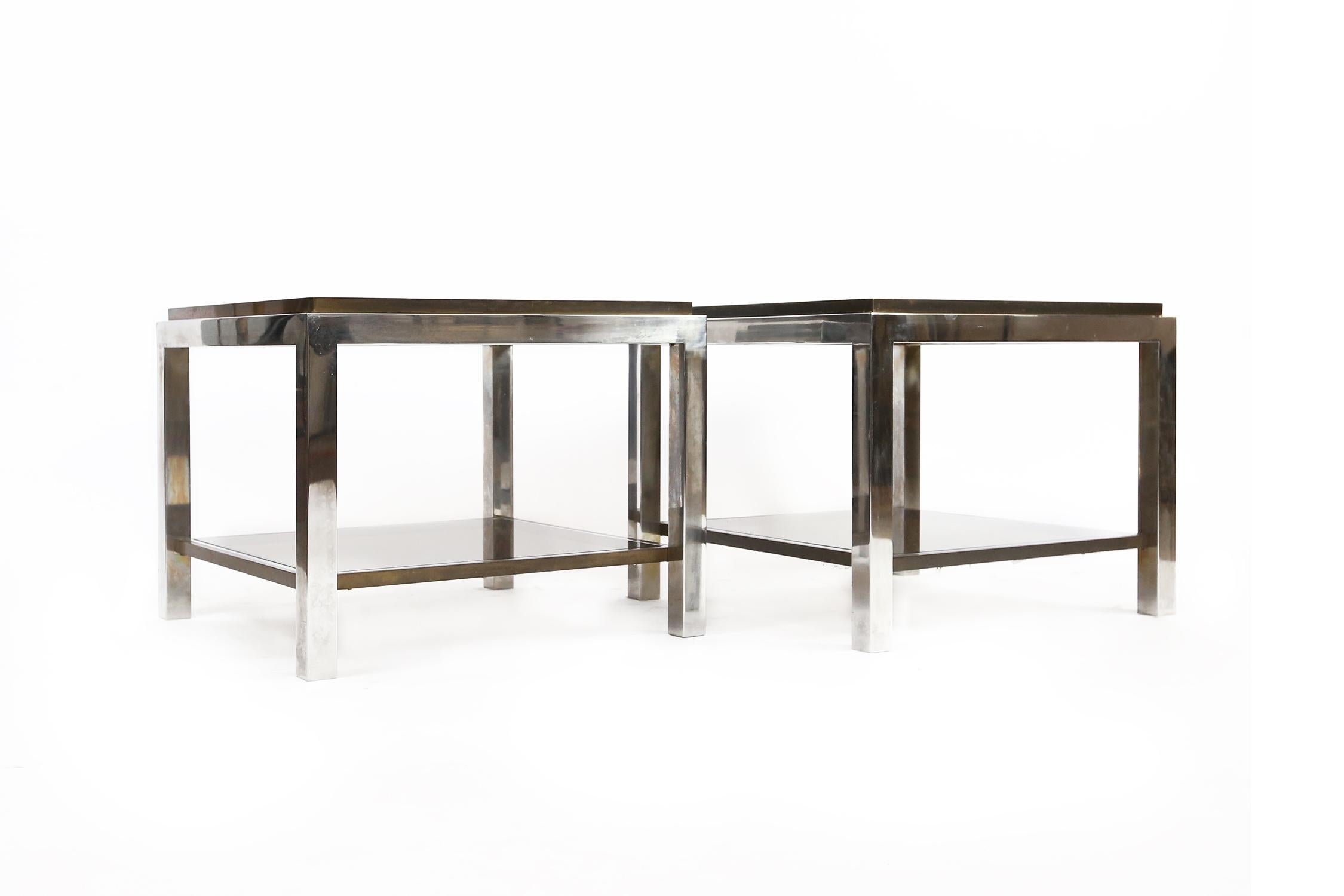 Italian Pair of Willy Rizzo Vintage Side Tables in Brass and Chrome, Italy, 1970s