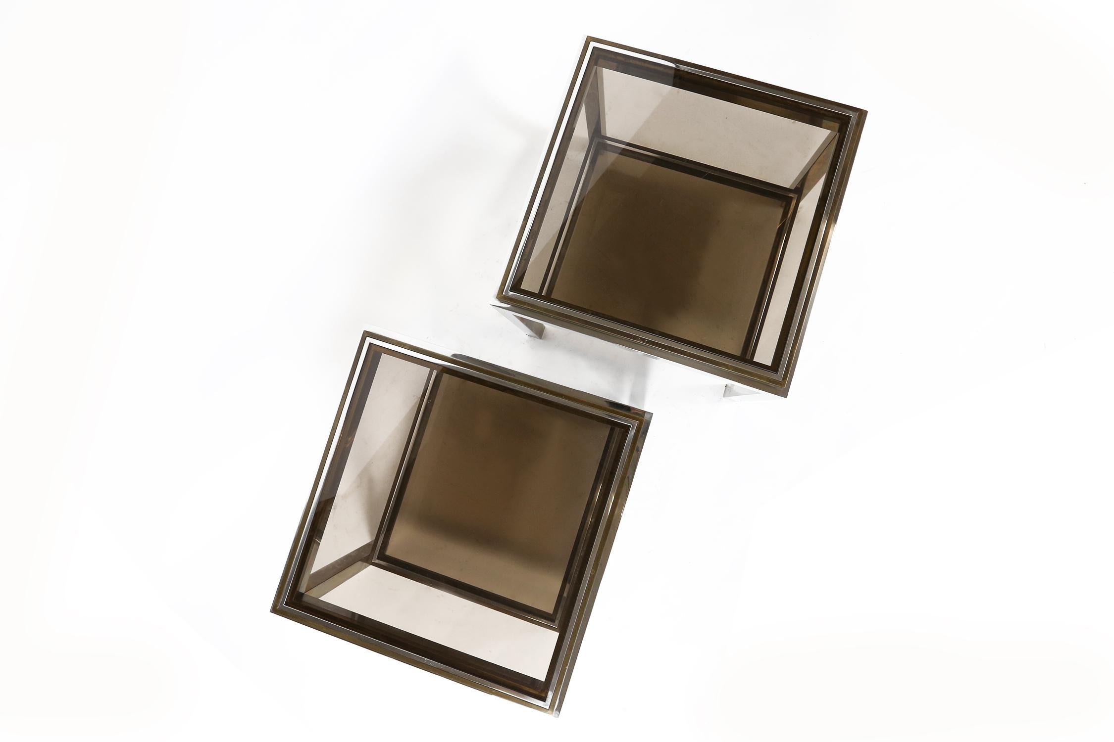 Pair of Willy Rizzo Vintage Side Tables in Brass and Chrome, Italy, 1970s 2