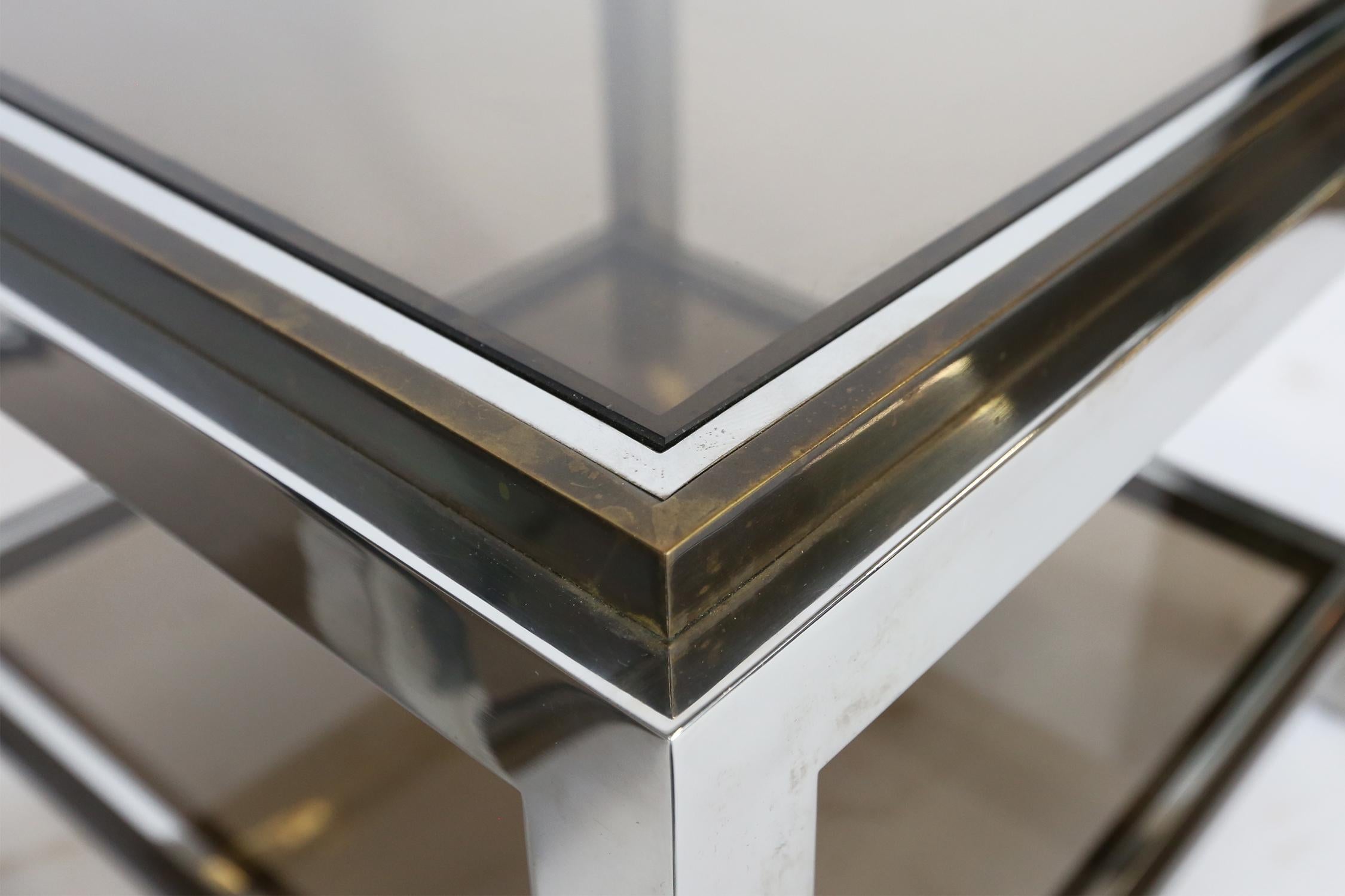 Pair of Willy Rizzo Vintage Side Tables in Brass and Chrome, Italy, 1970s 3