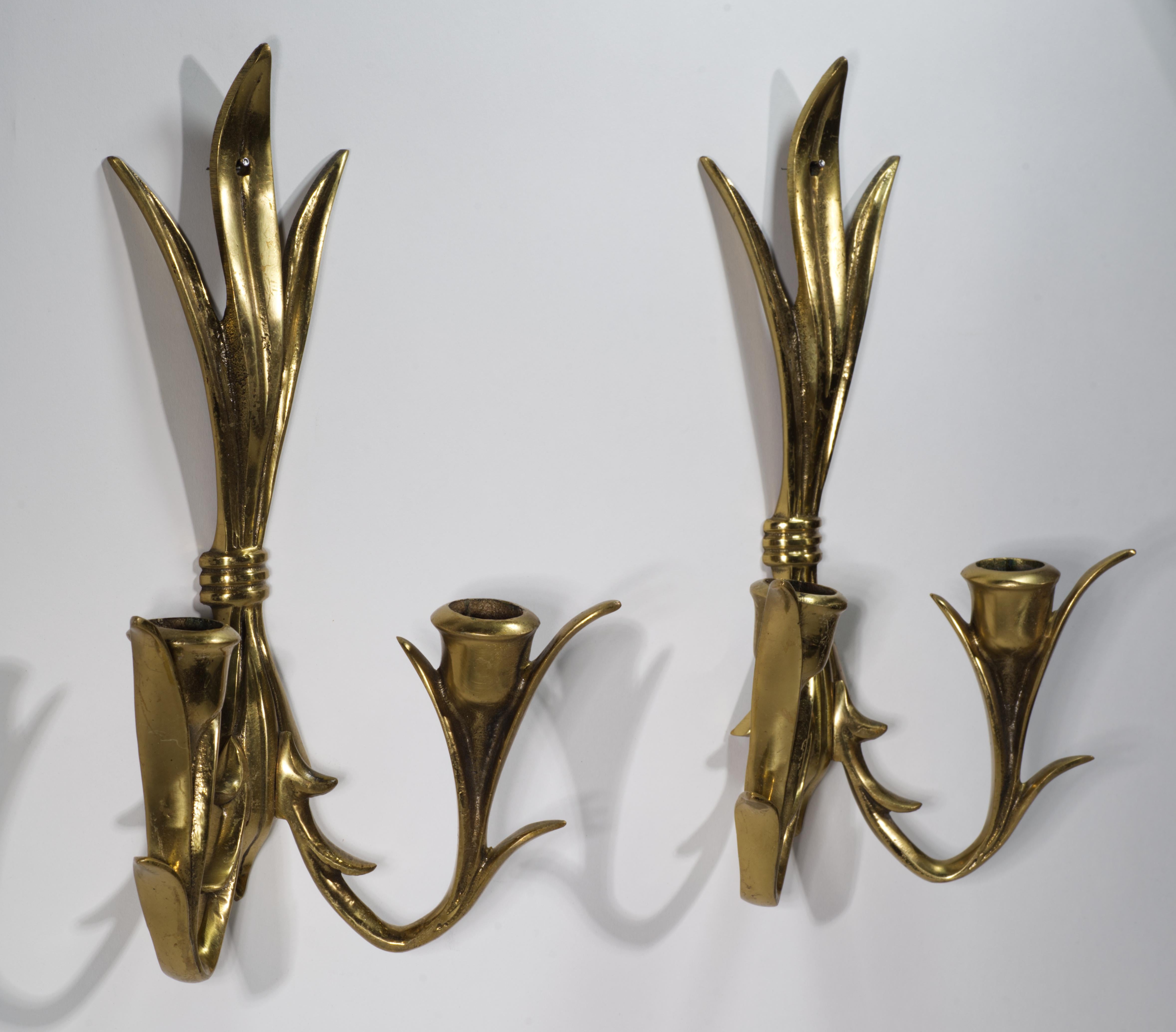 Mid-Century Modern Pair of Wilson Bronze Candle Holders Wall Sconces For Sale