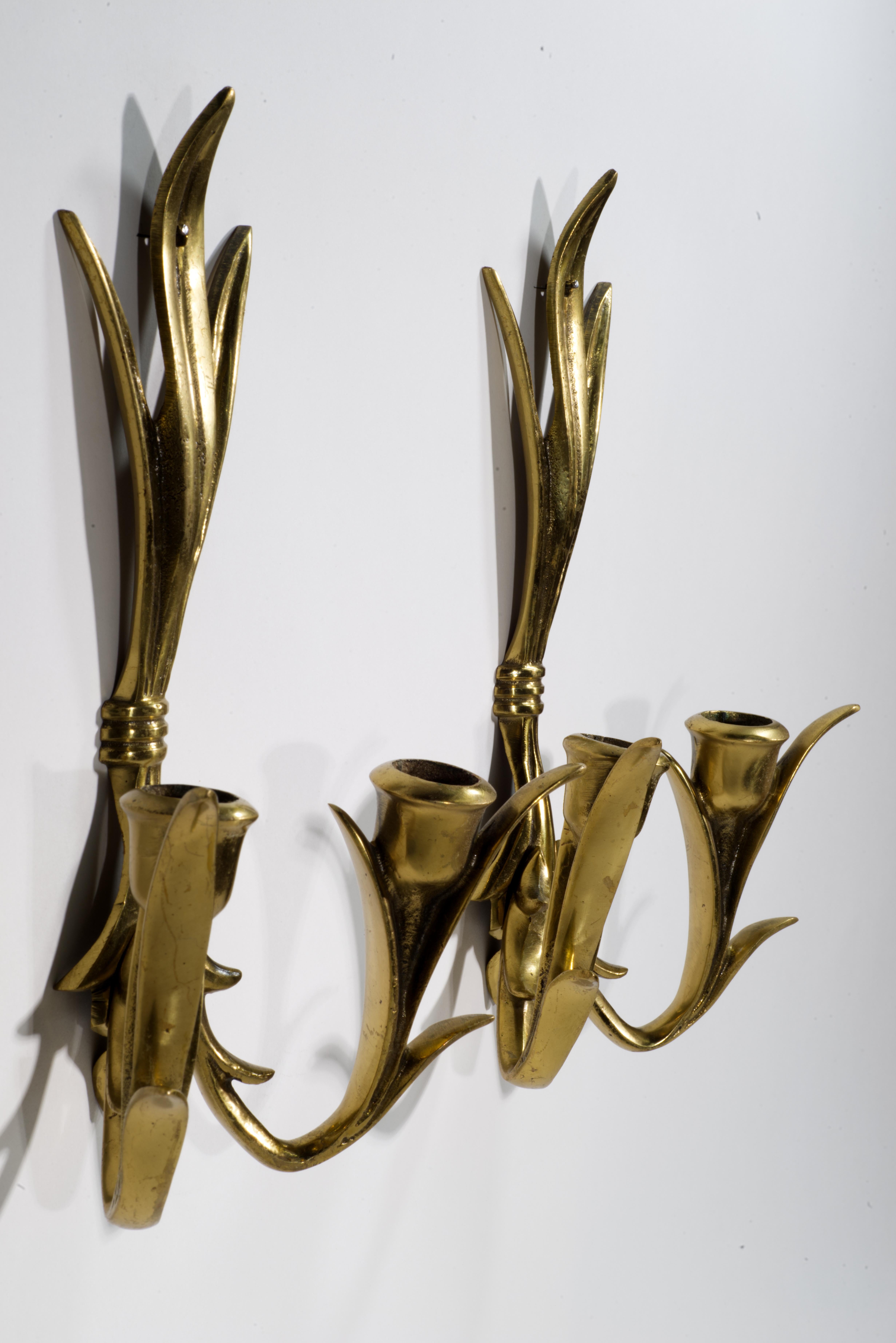 American Pair of Wilson Bronze Candle Holders Wall Sconces For Sale