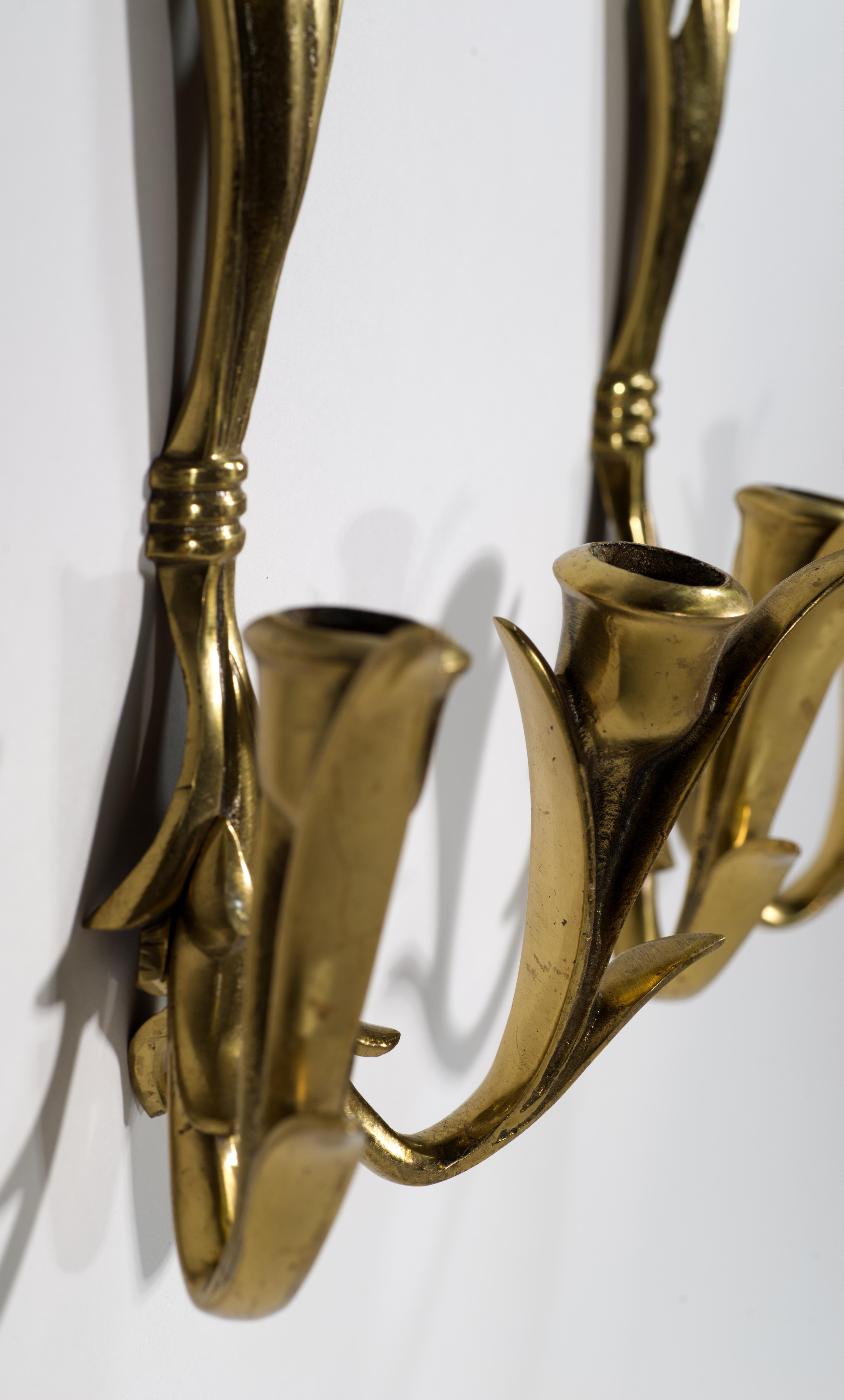 Cast Pair of Wilson Bronze Candle Holders Wall Sconces For Sale