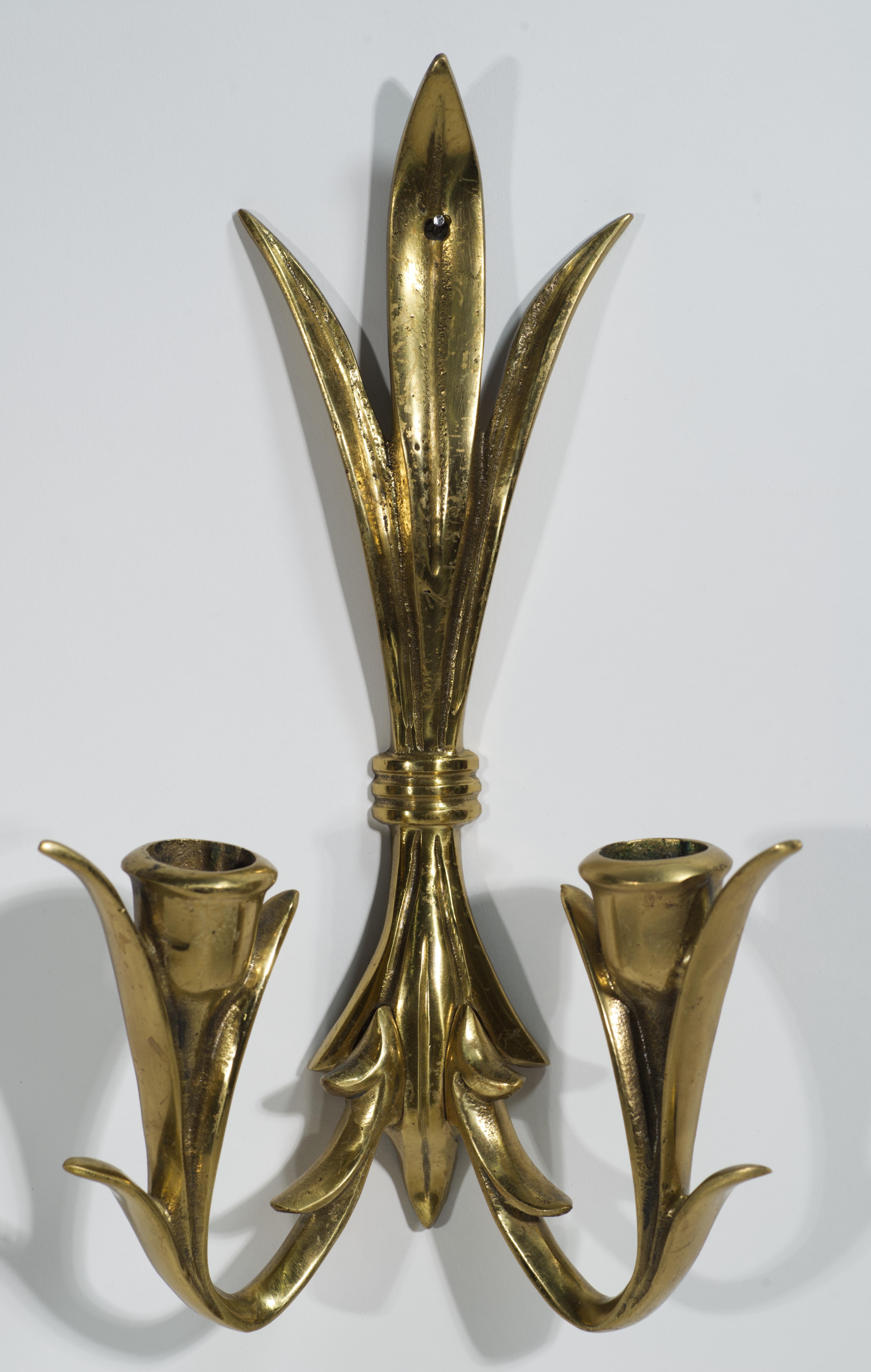 20th Century Pair of Wilson Bronze Candle Holders Wall Sconces For Sale