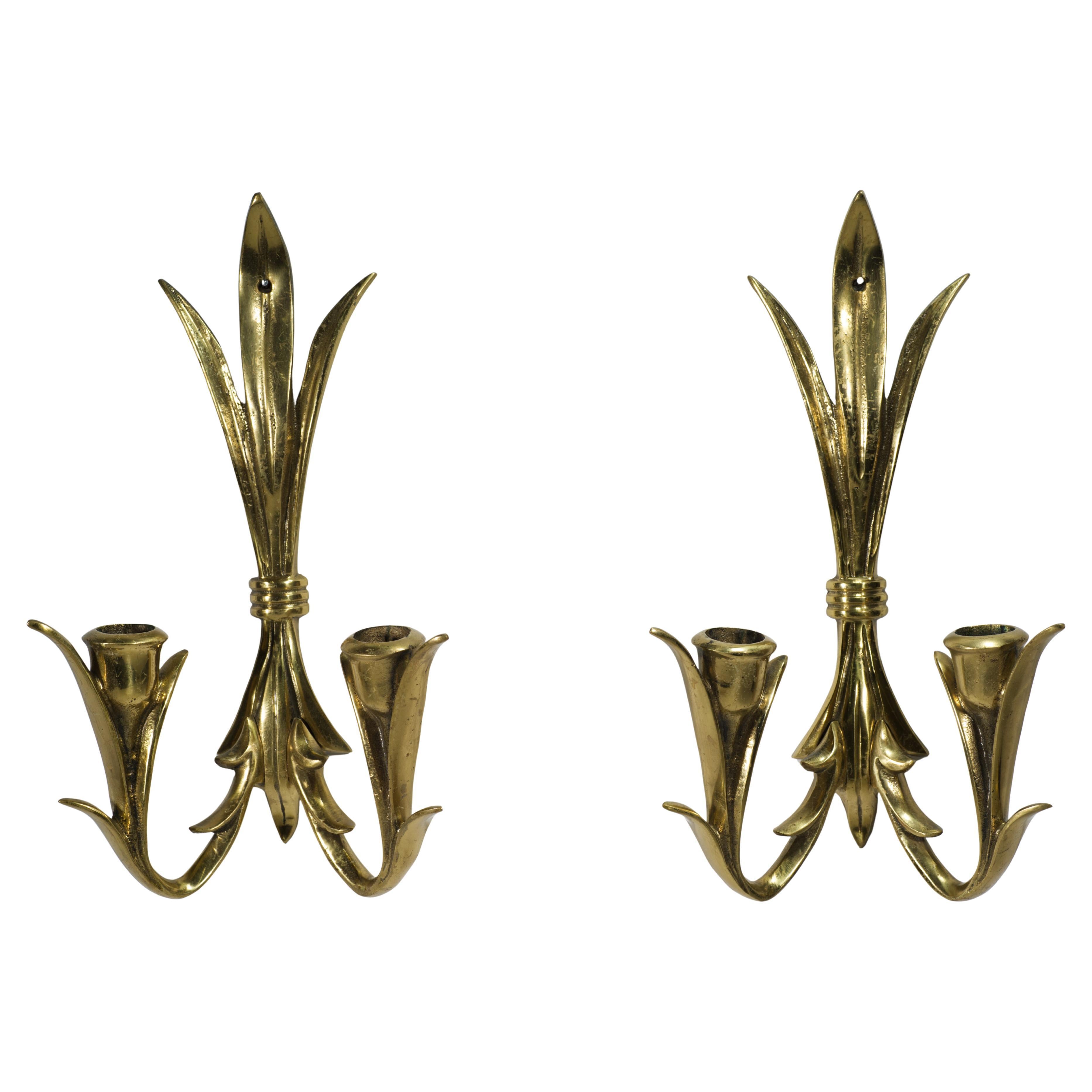 Pair of Wilson Bronze Candle Holders Wall Sconces