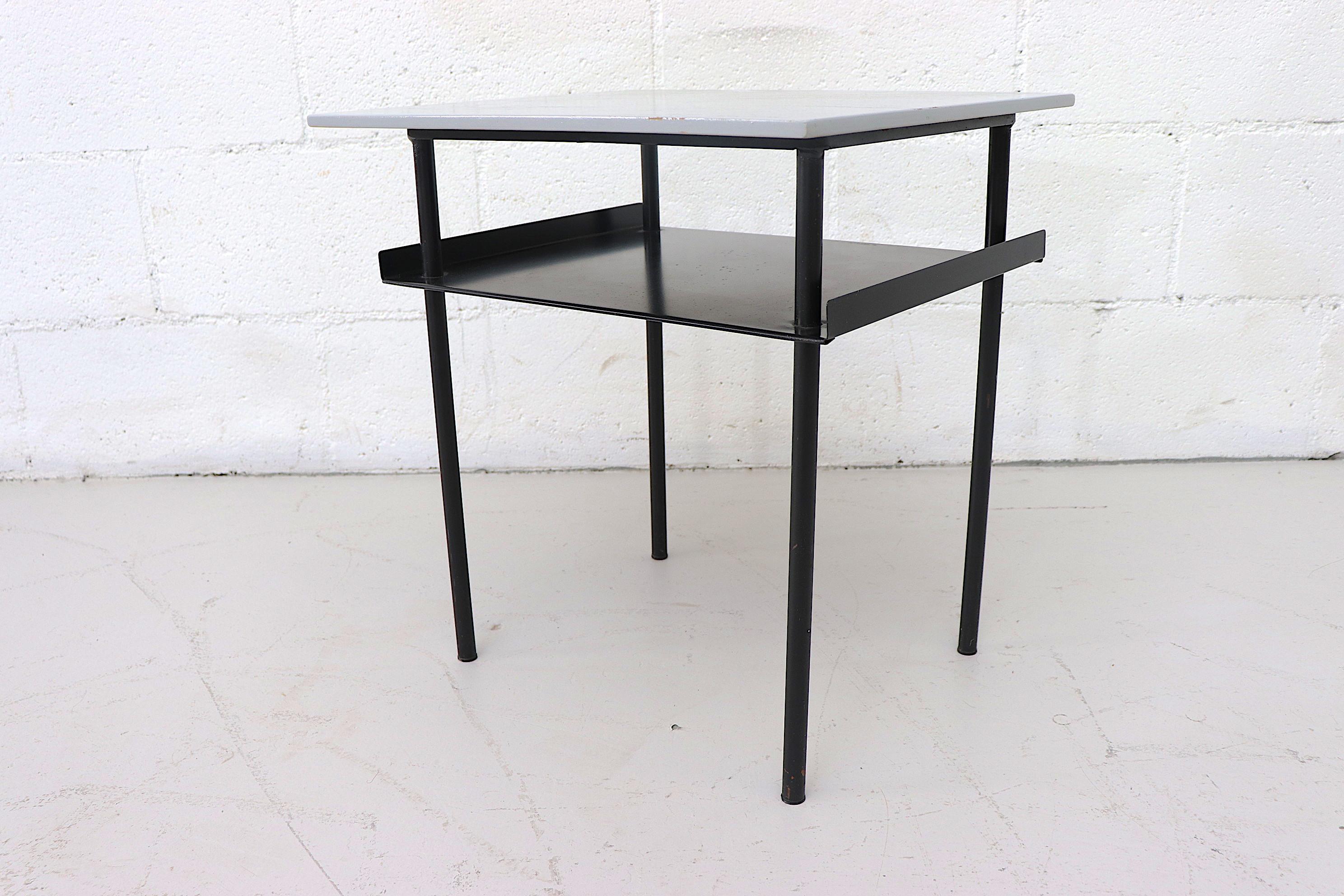 Enameled Pair of Wim Rietveld Style Industrial Side Tables by Auping