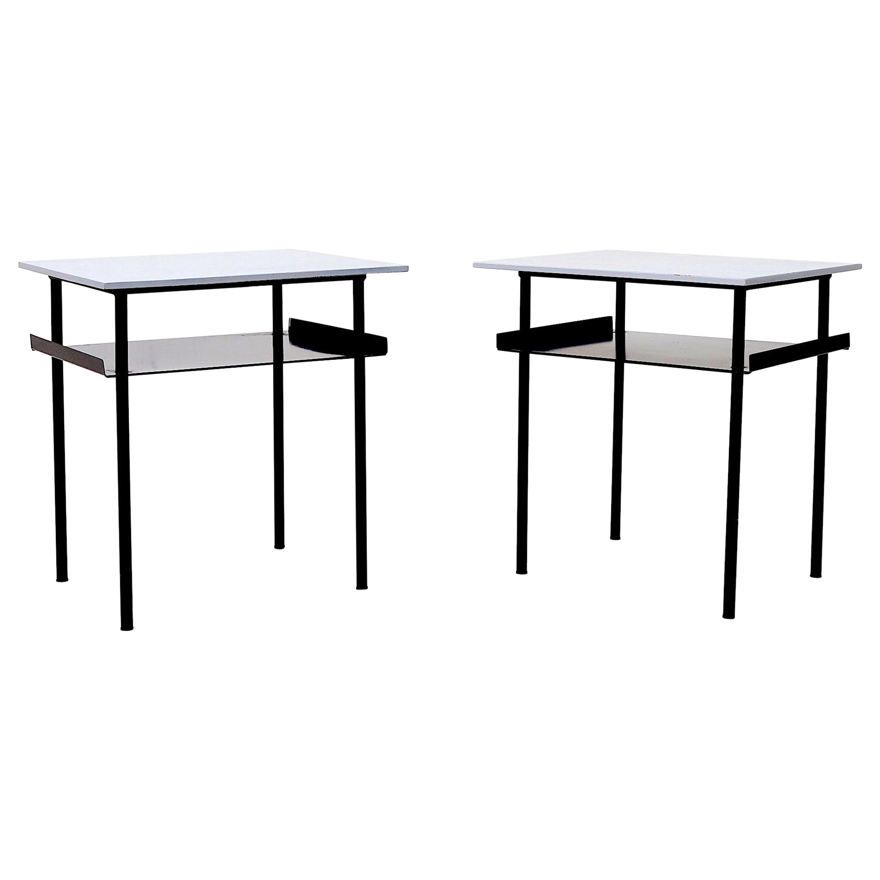 Pair of Wim Rietveld Style Industrial Side Tables by Auping