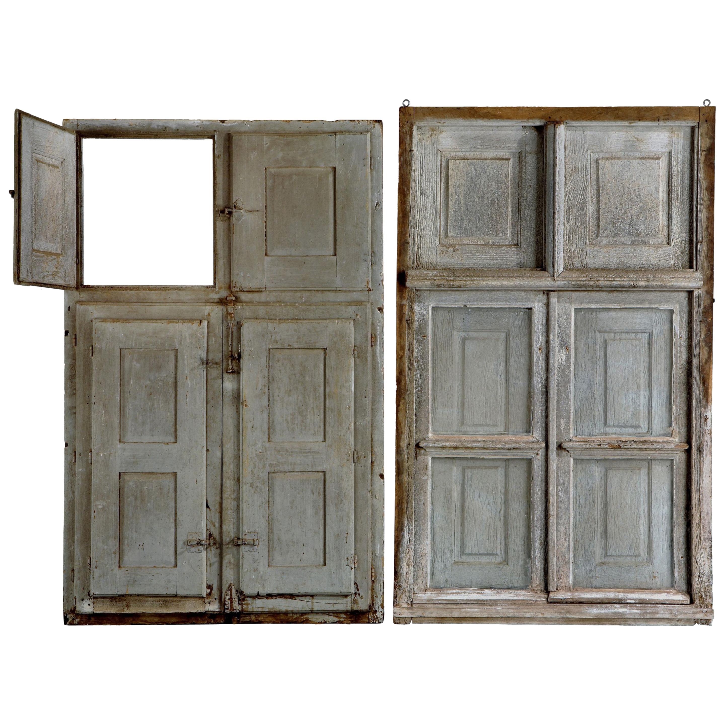 Pair of Windows, 17th Century Flemish Baroque, Original Shutters & Ironwork