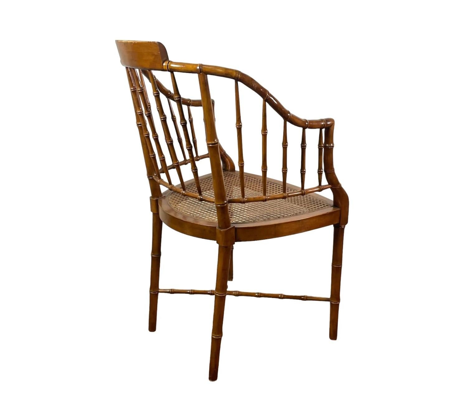 Mid-Century Modern Pair of Windsor Style Faux Bamboo & Rattan Chairs
