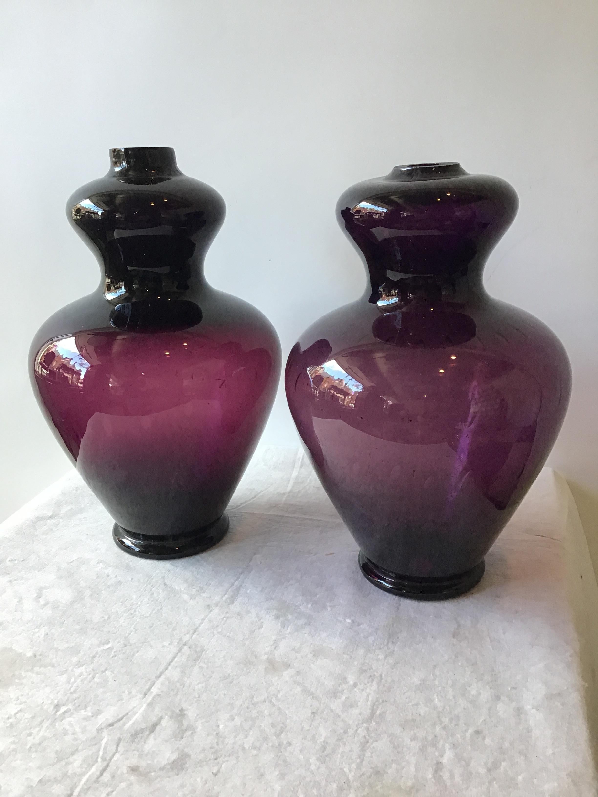 Pair of 1960s wine colored Murano lamp bodies by Balboa.
These lamp bodies need all parts in order to be turned into functioning lights.