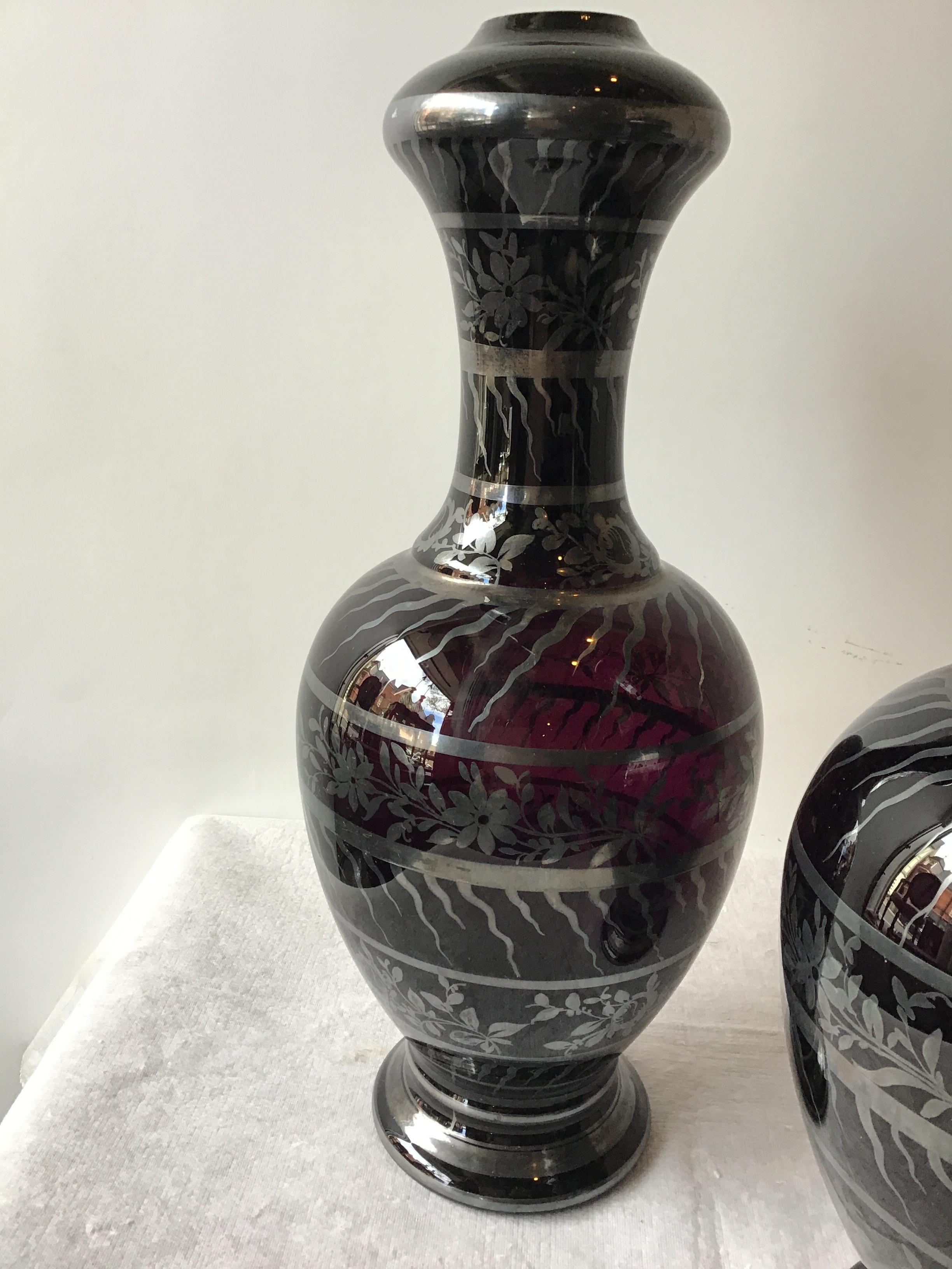 Pair of Wine Colored Silver Overlay 1960s Murano Lamps by Balboa, 3 In Good Condition For Sale In Tarrytown, NY