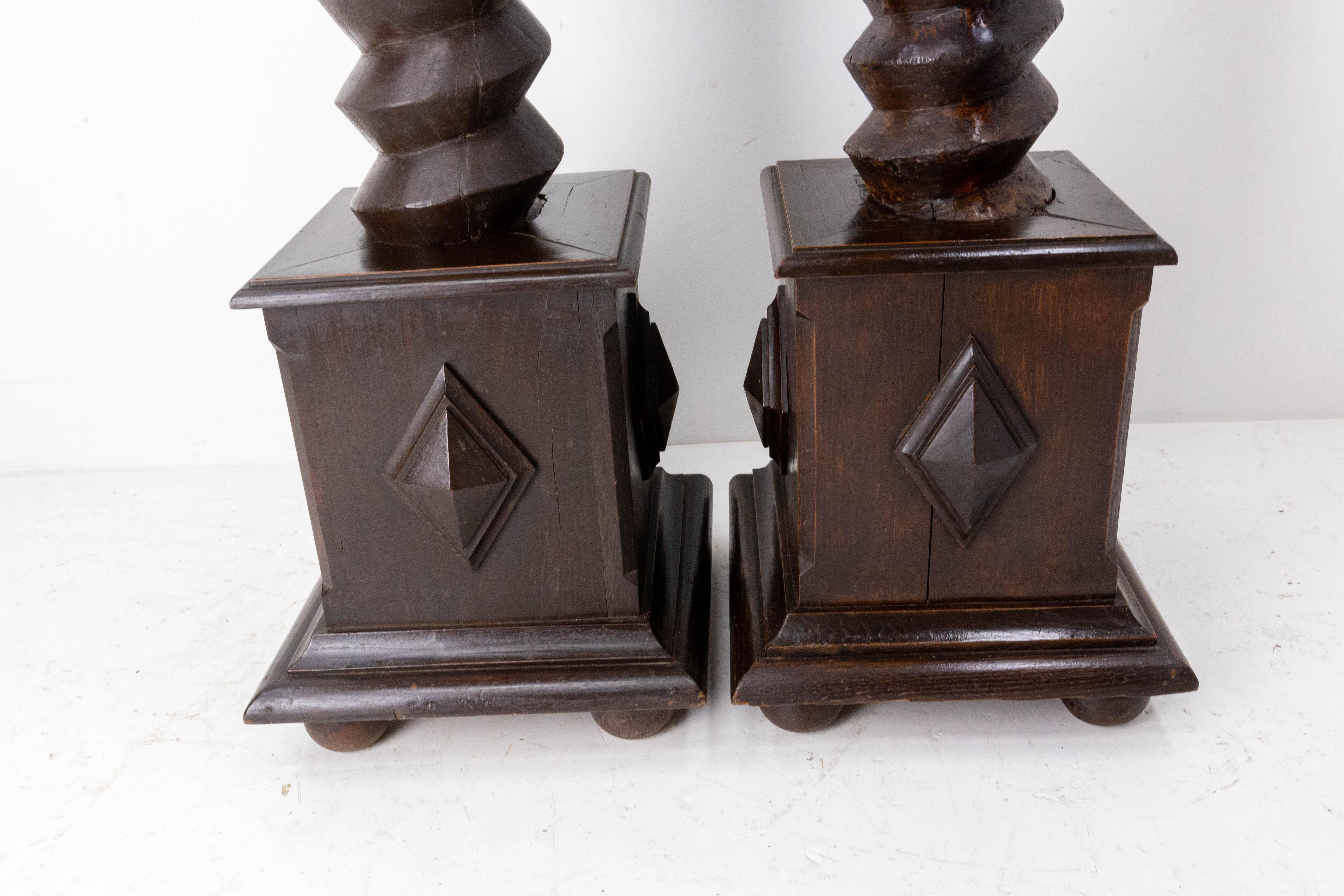 Pair of Wine Press Screw Pedestals Plant Holders, French, 19th Century For Sale 5