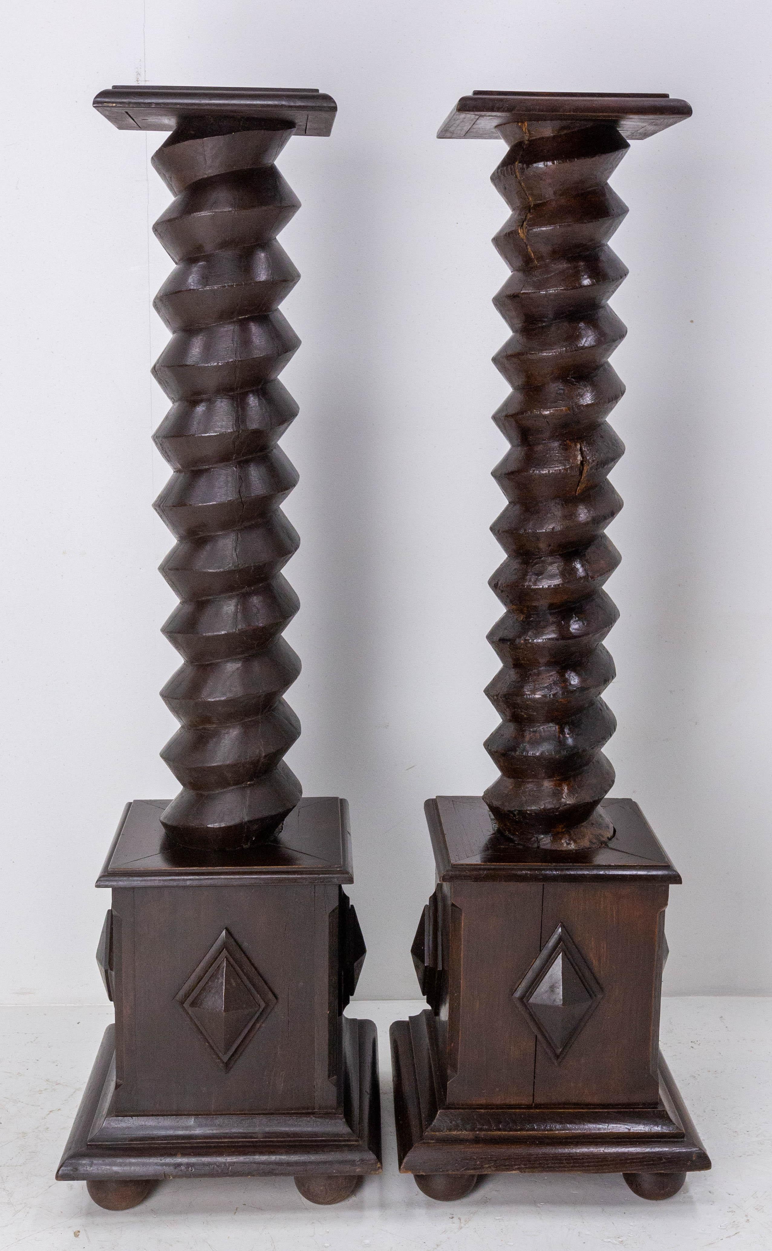 Pair of Wine Press Screw Pedestals Plant Holders, French, 19th Century For Sale 2
