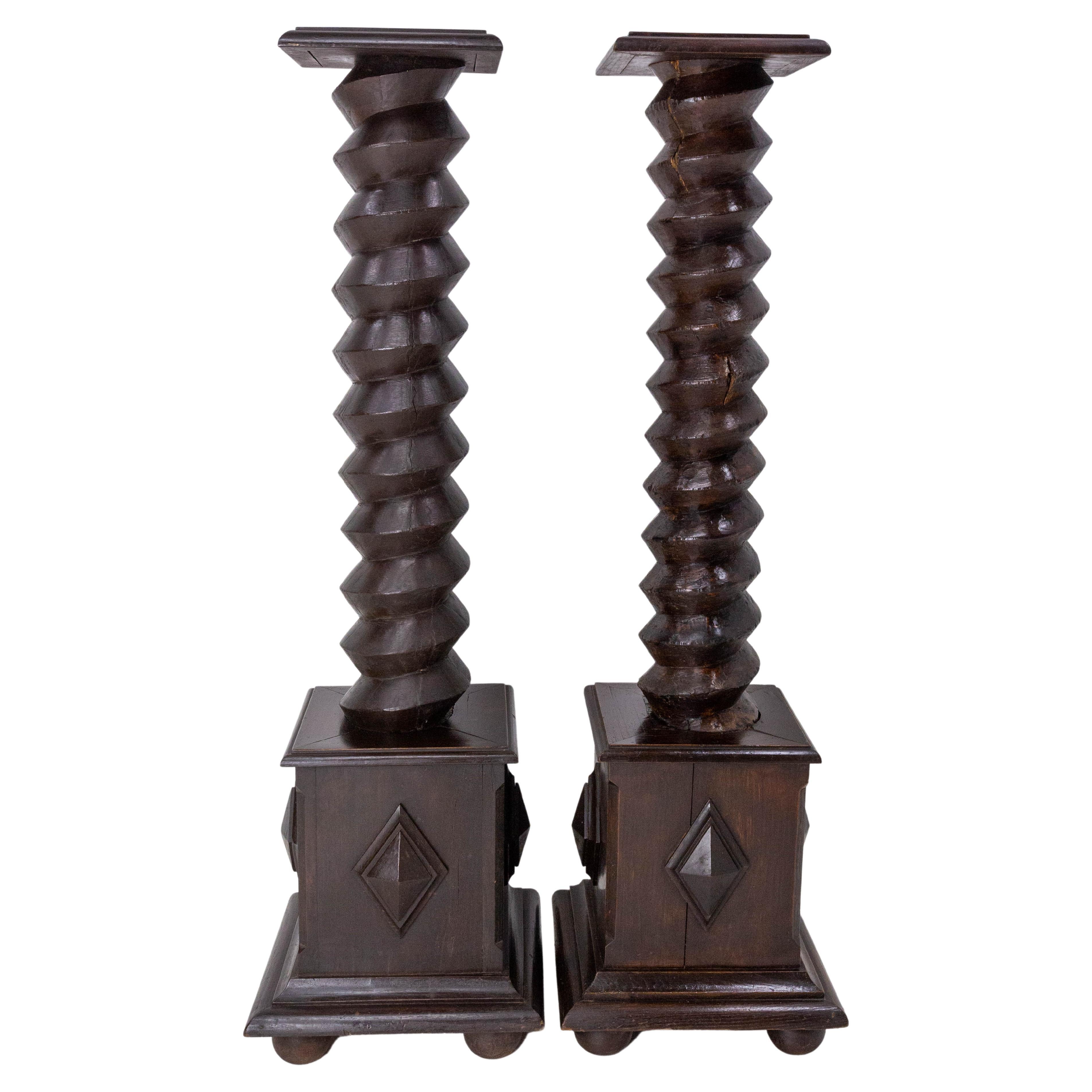 Pair of Wine Press Screw Pedestals Plant Holders, French, 19th Century For Sale