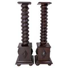 Antique Pair of Wine Press Screw Pedestals Plant Holders, French, 19th Century