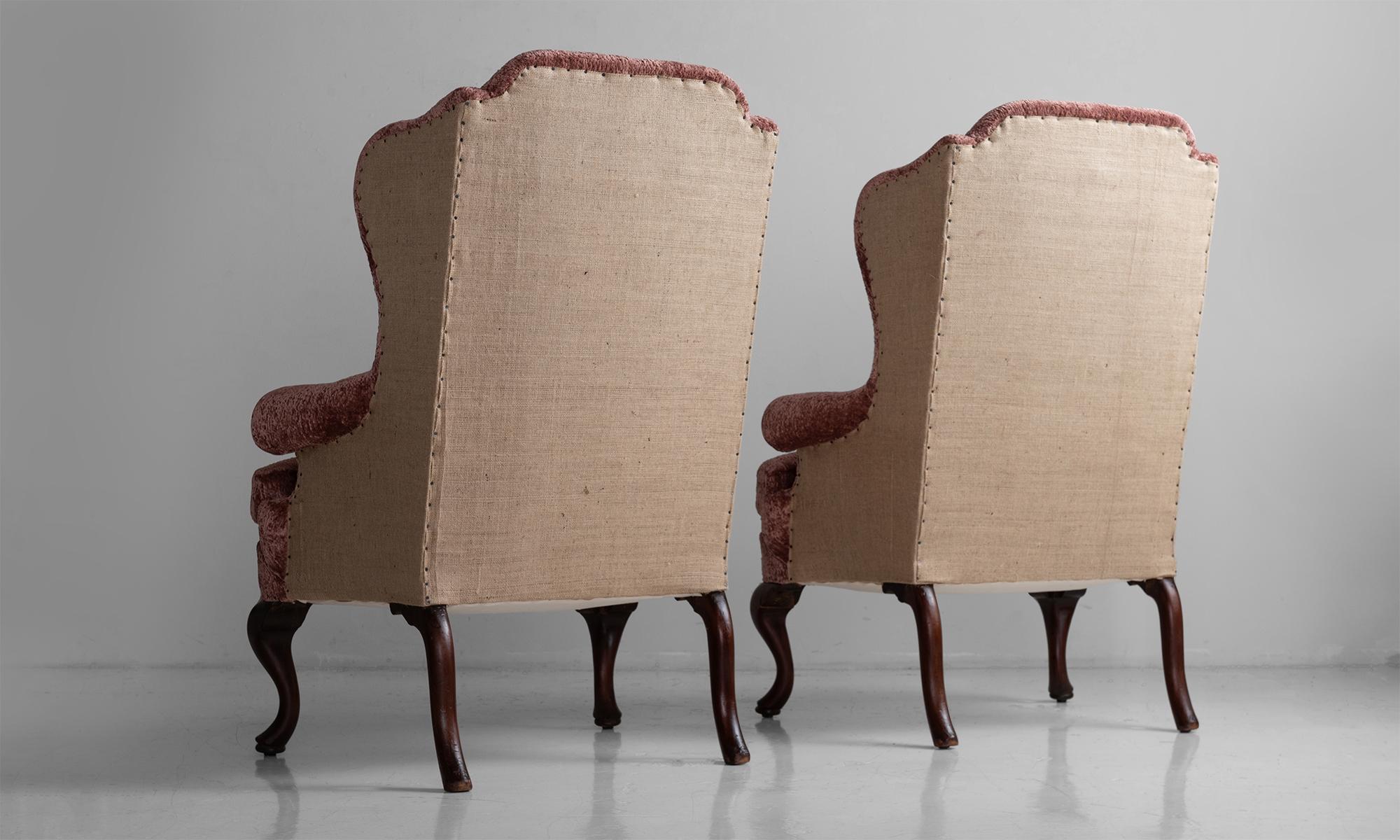 English Pair of Wing Armchairs in Chenille Velvet by Fadini Borghi