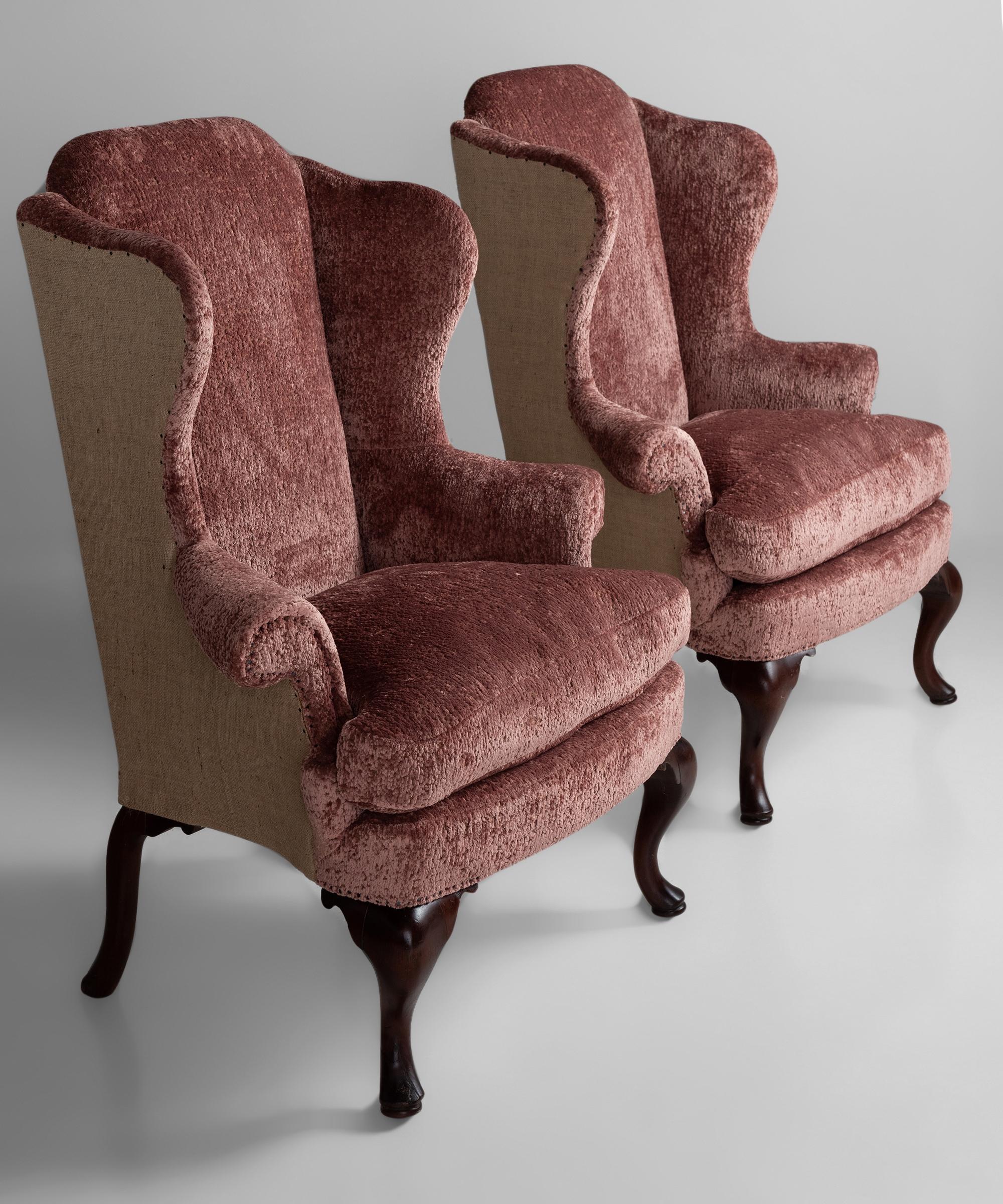 20th Century Pair of Wing Armchairs in Chenille Velvet by Fadini Borghi
