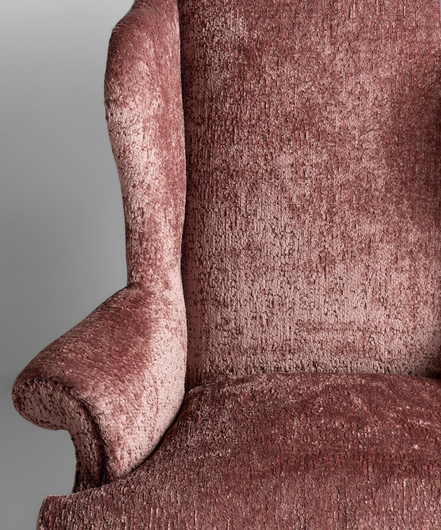 Pair of Wing Armchairs in Chenille Velvet by Fadini Borghi 1