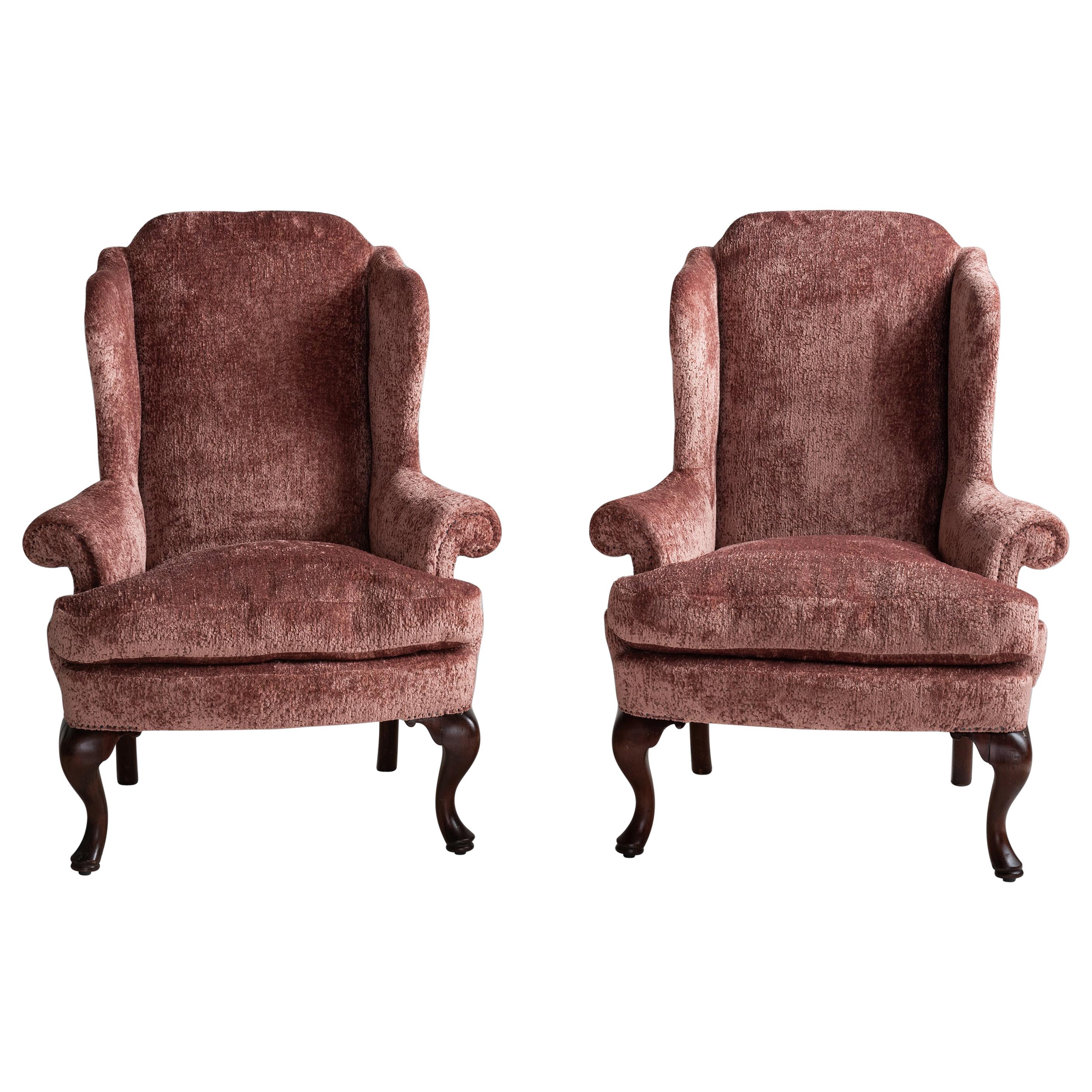 Pair of Wing Armchairs in Chenille Velvet by Fadini Borghi