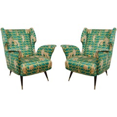 Pair of Wing Back Chairs in the Manner of Gio Ponti