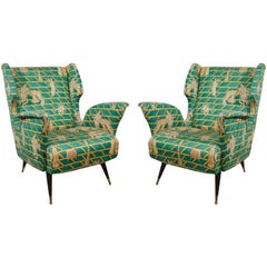 Pair of Wing Back Chairs in the Manner of Gio Ponti