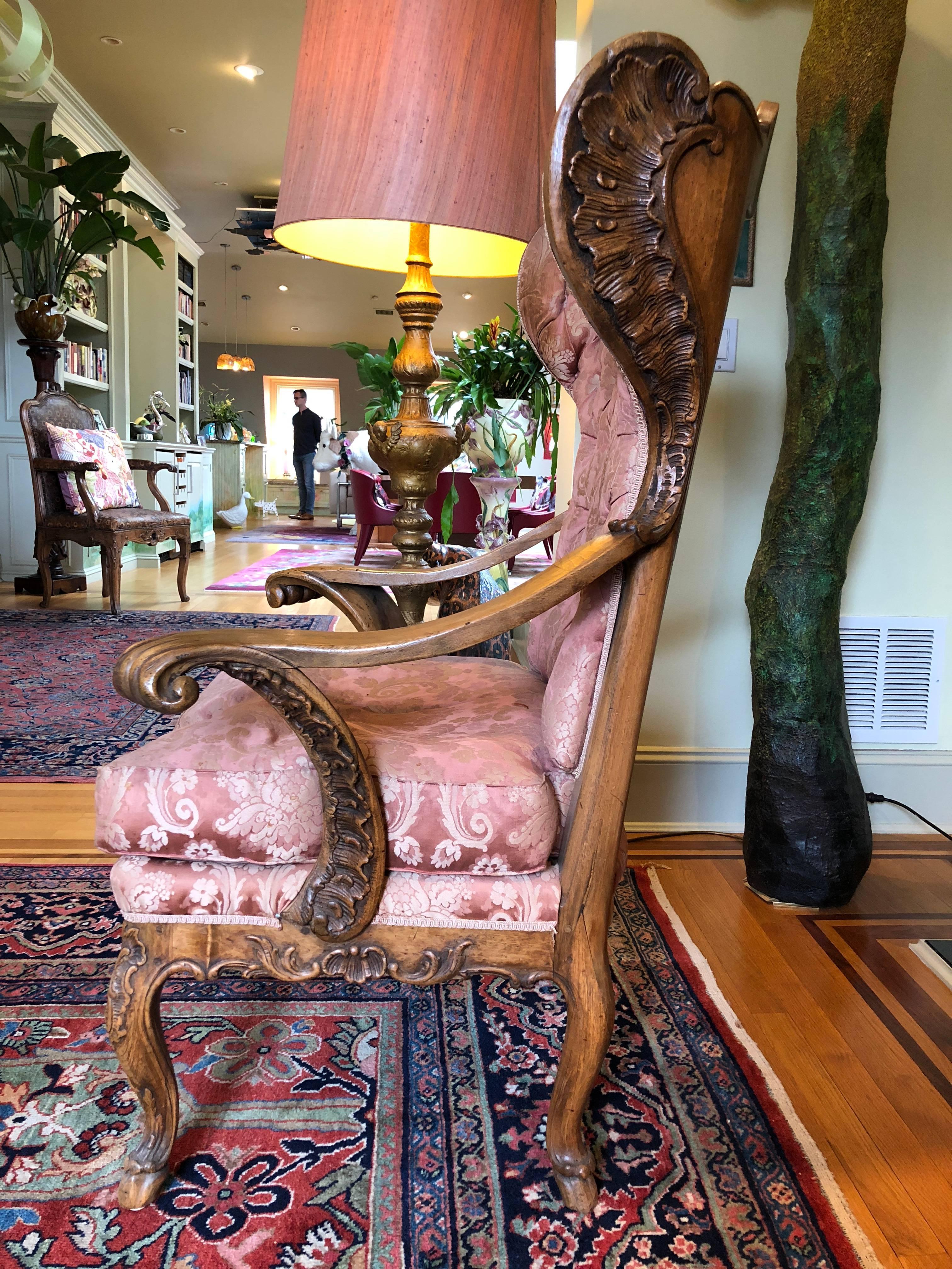Mid-19th Century Pair of Wing Chairs, Baroque Style