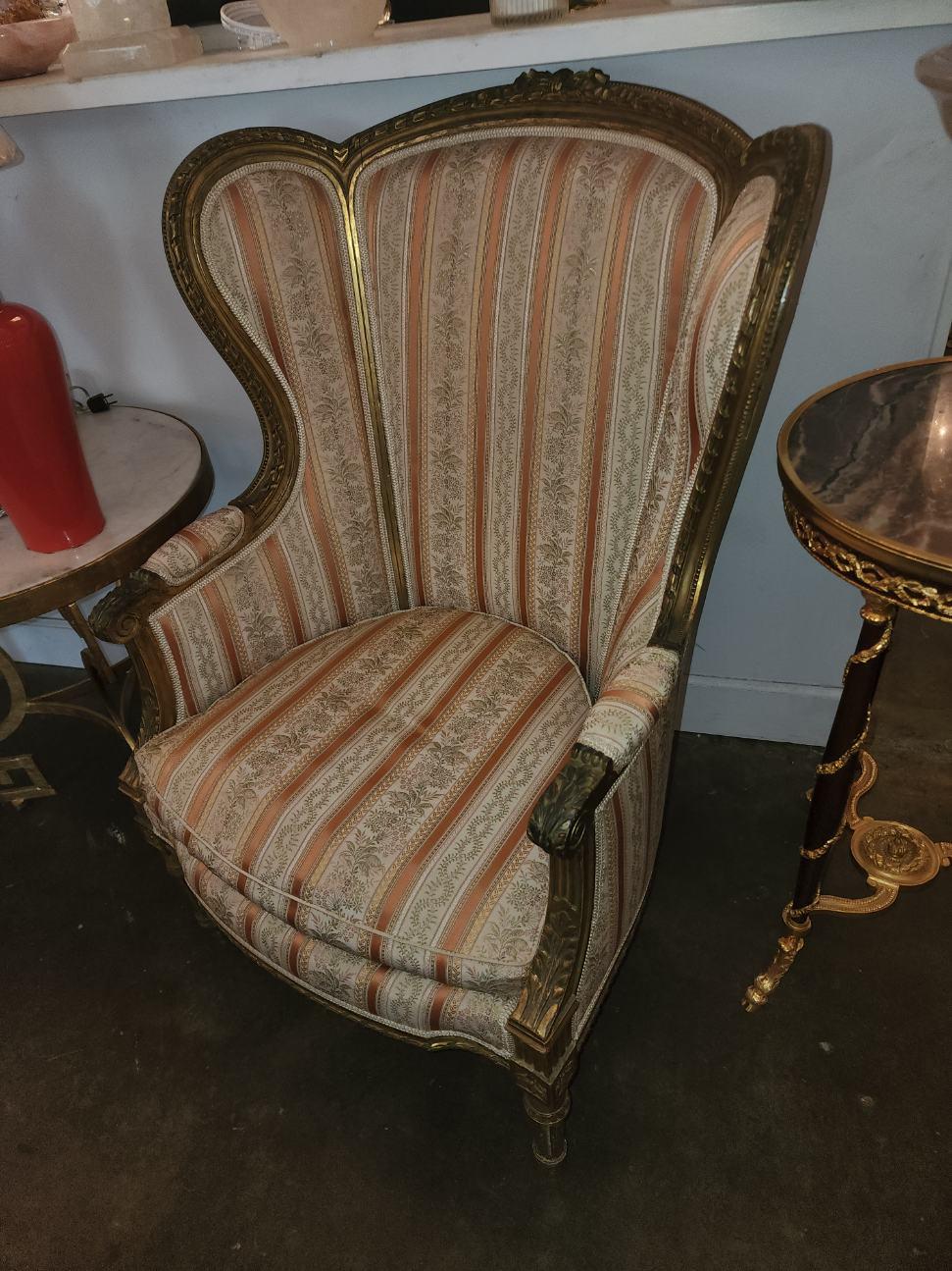 Carved Pair of Wing Chairs Lousi XVi For Sale
