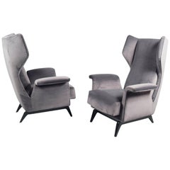 Pair of Wingback Armchairs, Italy, 1950s