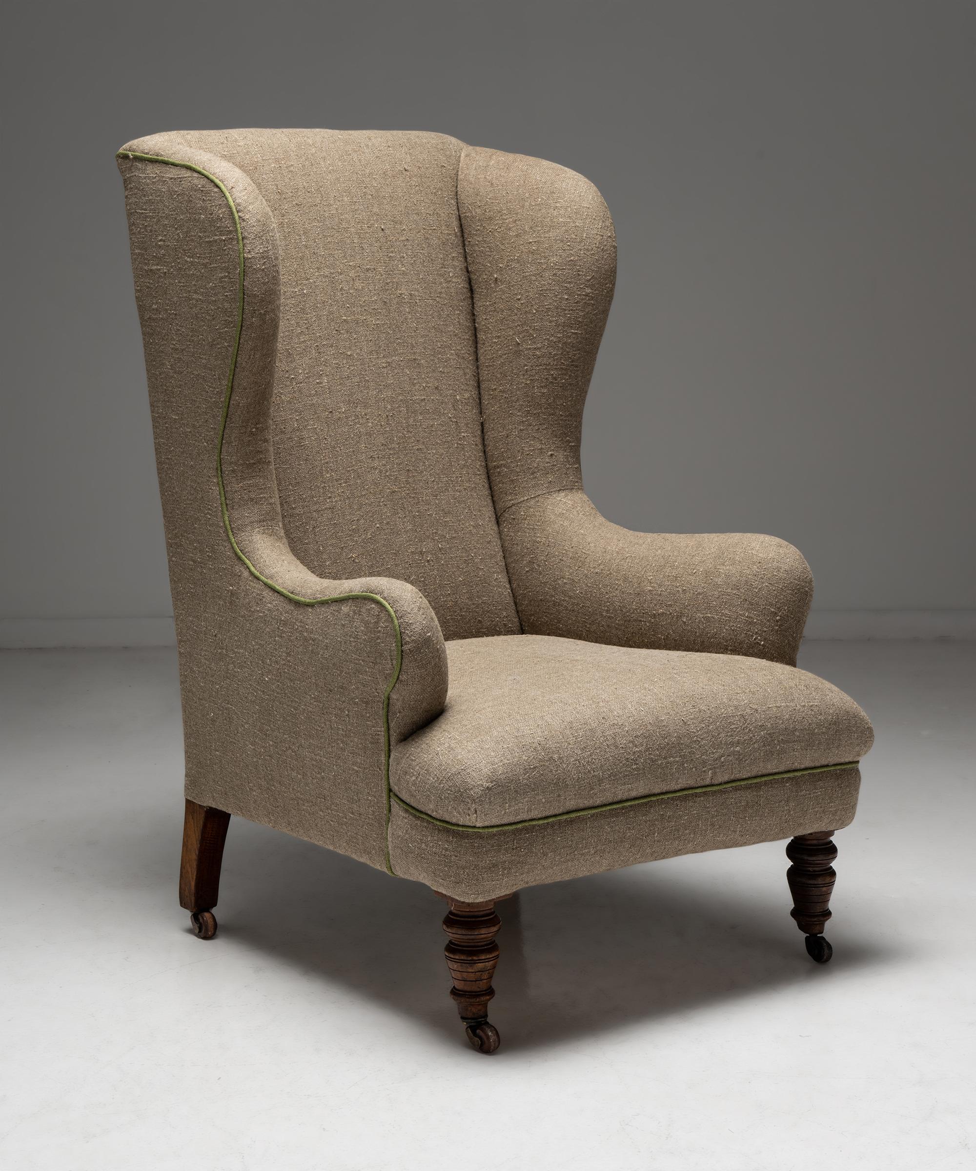 Spanish Pair of Wingback Armchairs, Spain Circa 1890