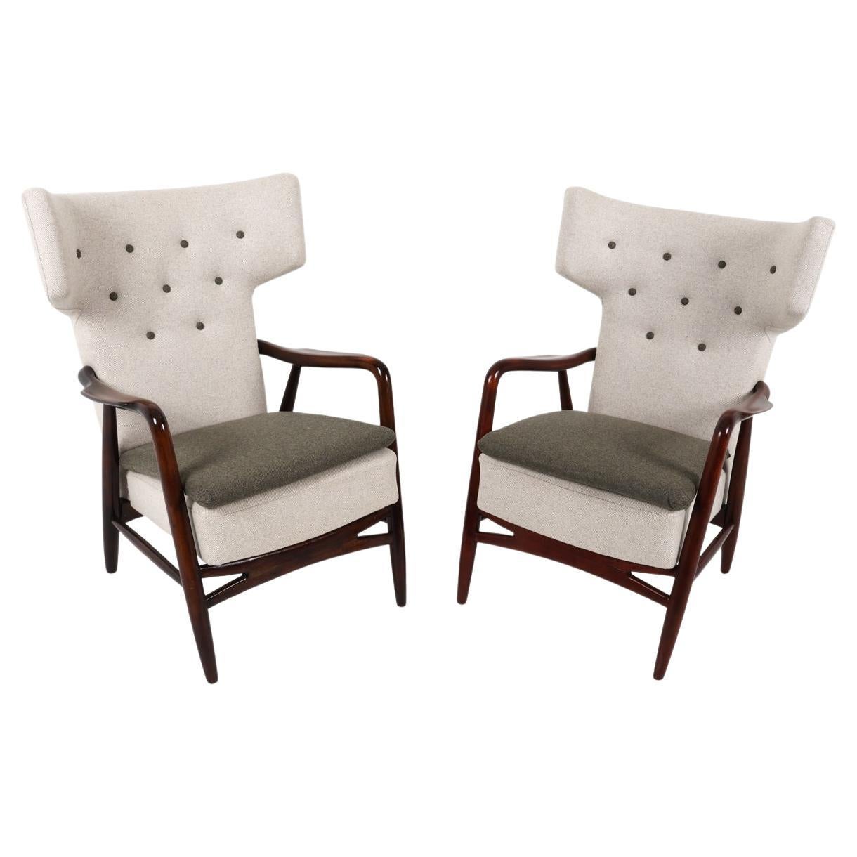 Pair of Wingback Beech Lounge Chairs by Niels & Eva Koppel, 1947