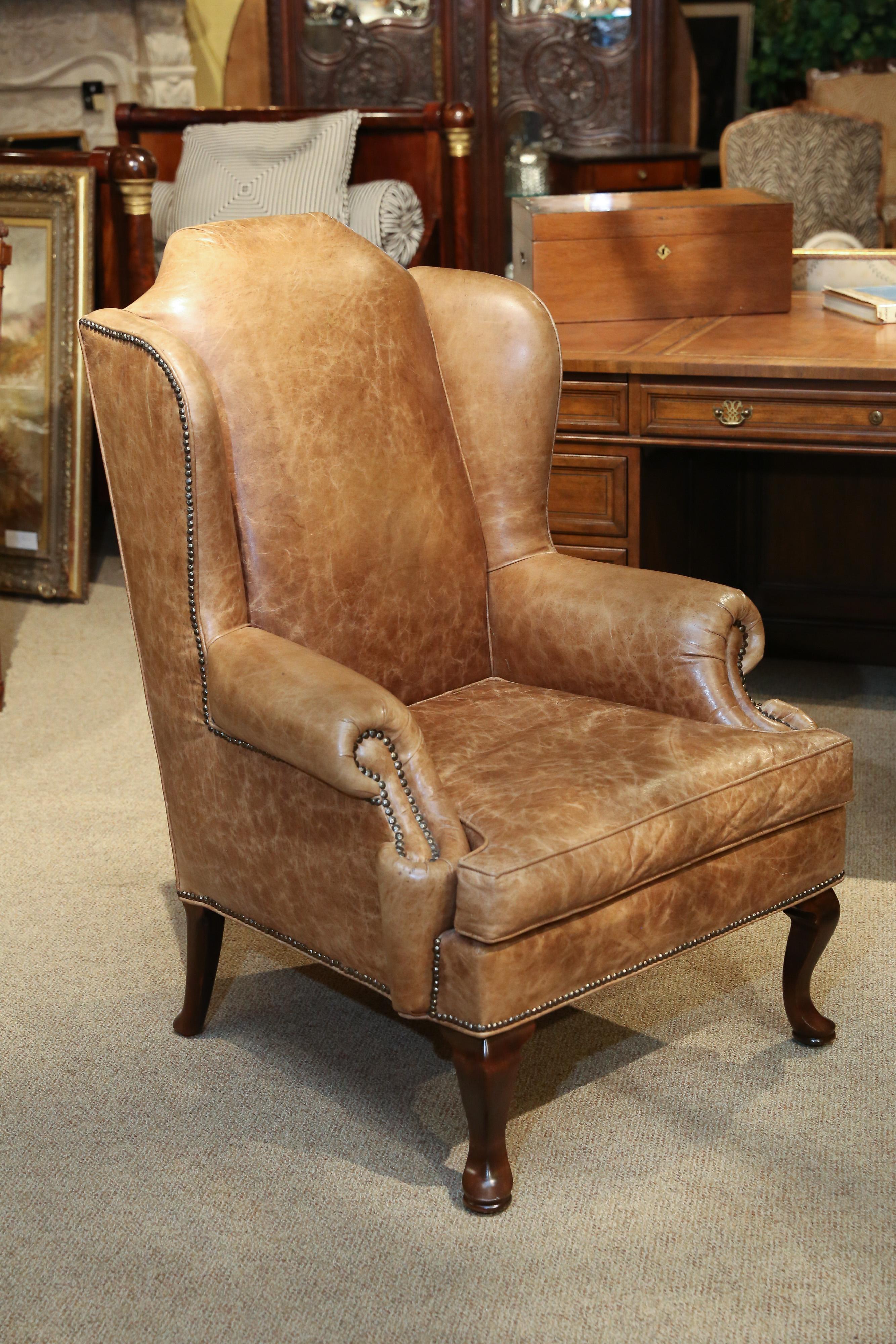 Pair of Wingback Chairs, George II Style and Mahogany In Good Condition In Houston, TX
