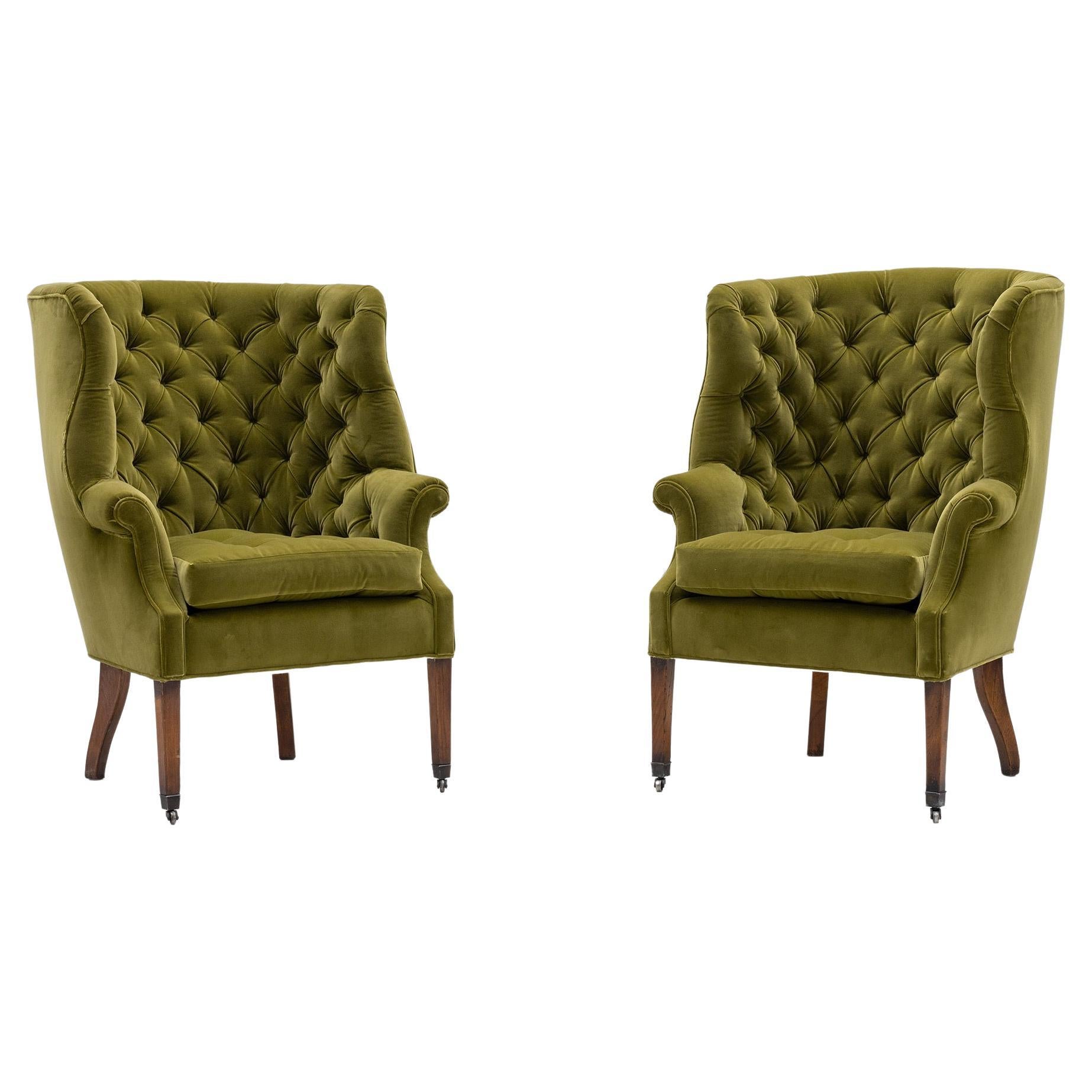 Pair of primitive tall wingback lounge chairs at 1stDibs