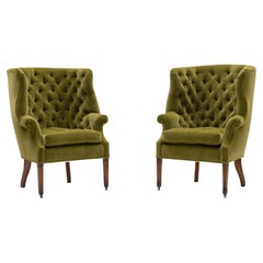 Pair of Wingback Chairs in Cotton Mohair by Pierre Frey, England circa 1880