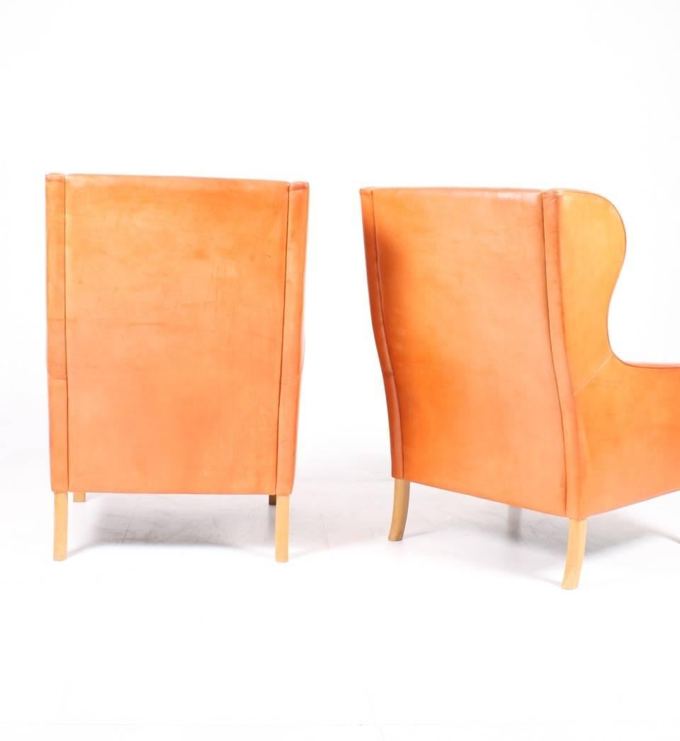 Danish Pair of Wingback Chairs in Leather