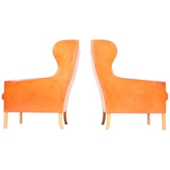 Pair of Wingback Chairs in Leather