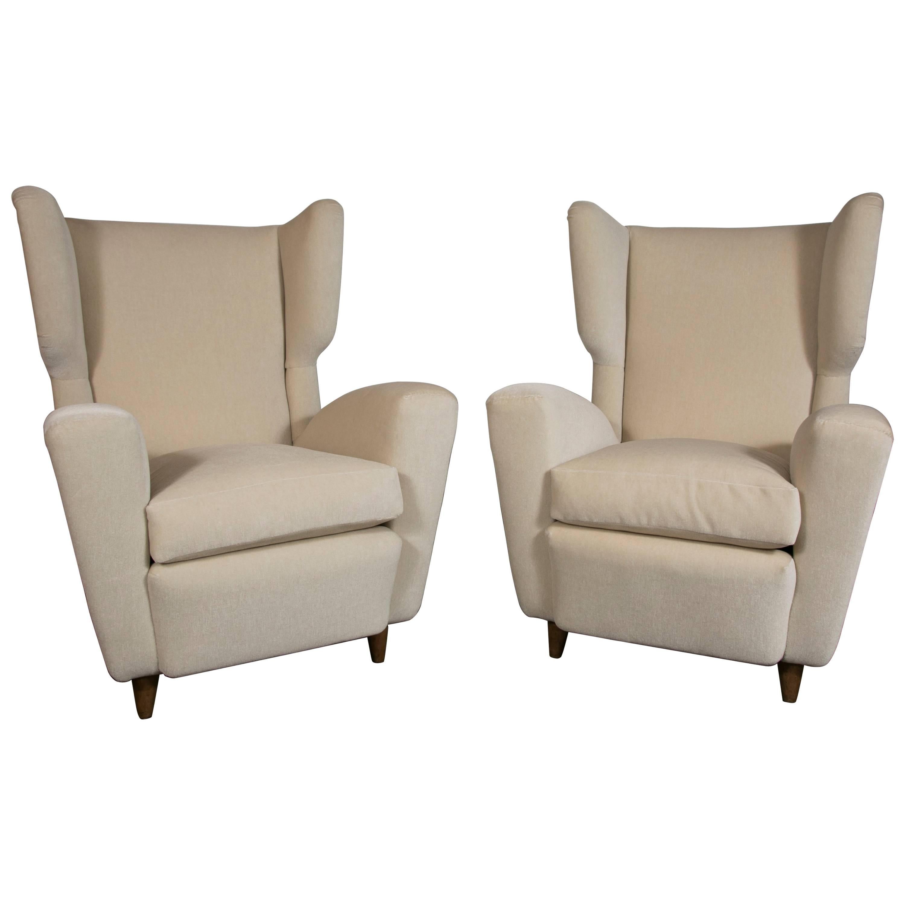 Pair of Wingback Chairs, Italy, 1950s