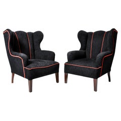 Paire de chaises Wingback avec tapisserie grise