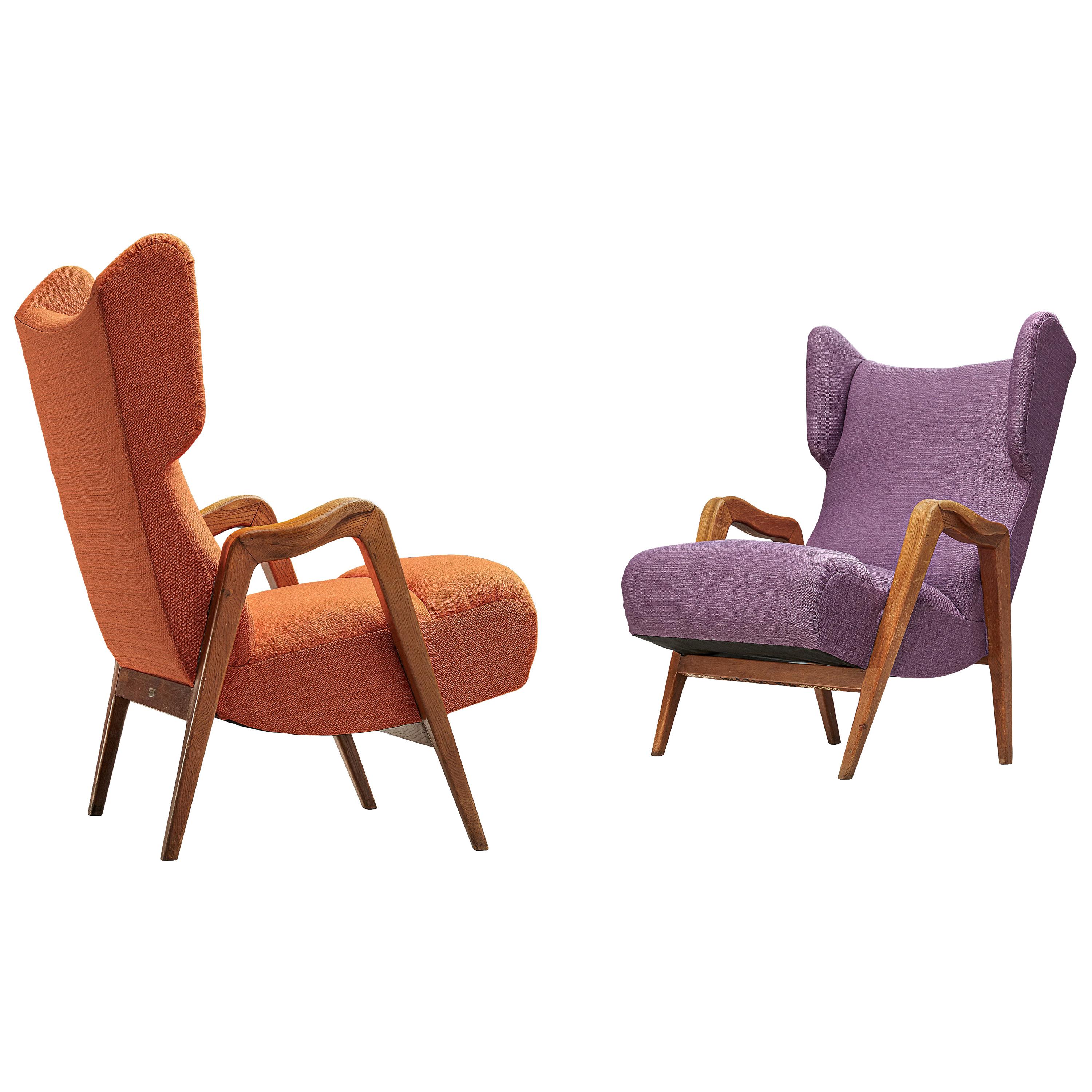 Pair of Wingback Lounge Chairs with Oak Frame