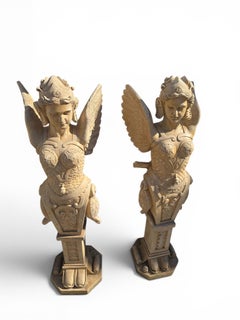 Pair of Winged Warrior Garden Statues