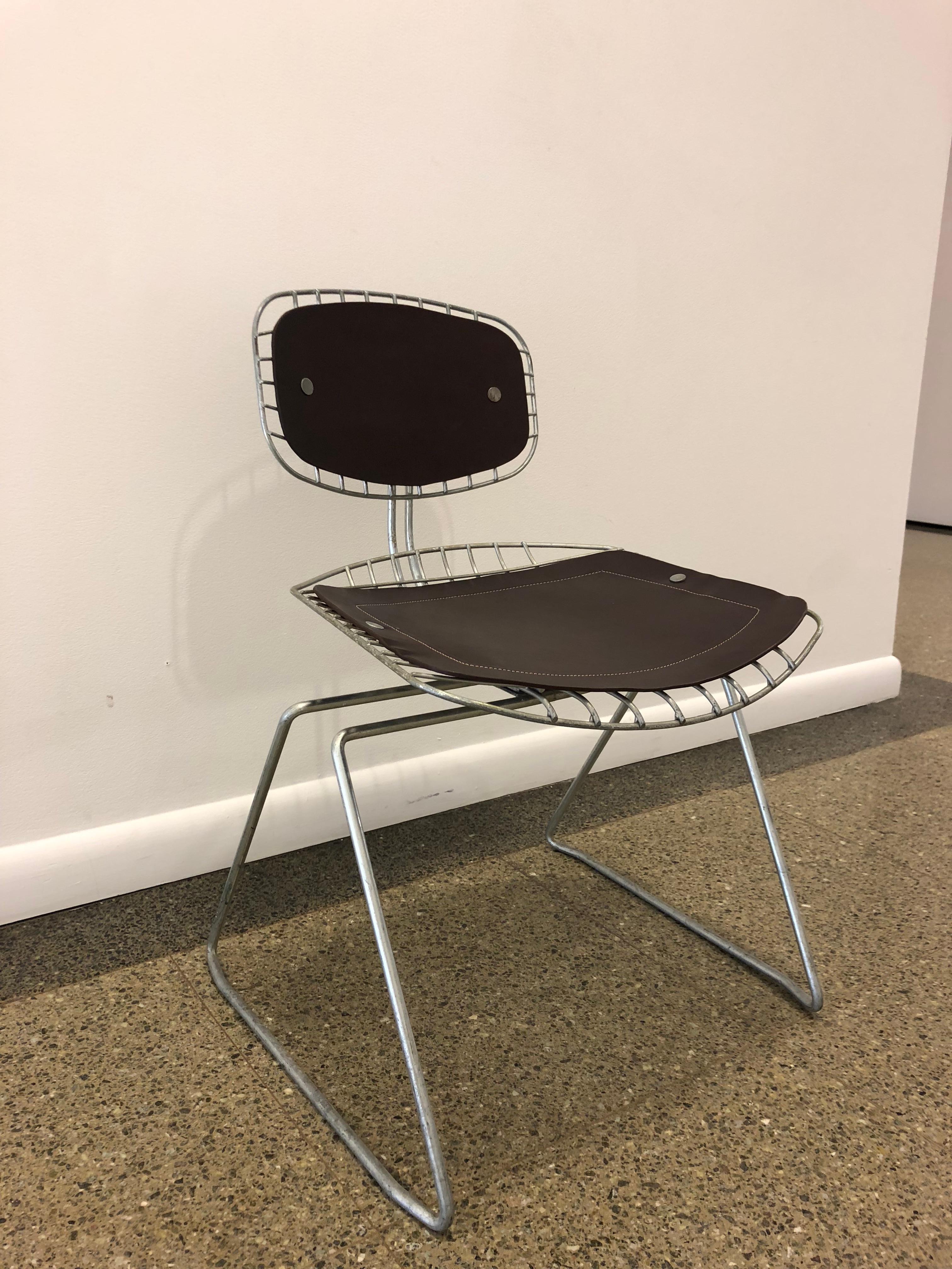 Late 20th Century Pair of Wire and Leather Beauborg Stacking Chairs for the Pompidou Center For Sale