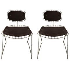 Pair of Wire and Leather Beauborg Stacking Chairs for the Pompidou Center