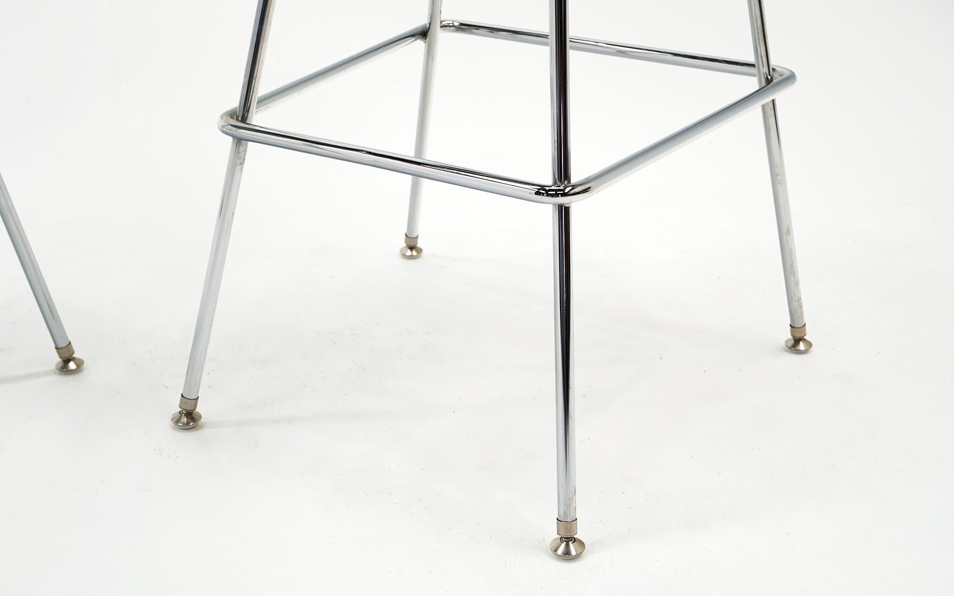 Contemporary Pair of Wire Barstools by Charles and Ray Eames, Chrome with Black Leather Pads