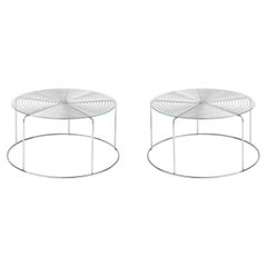 Pair of Wire Coffee Tables by Verner Panton for &T, in Polished Steel & Glass